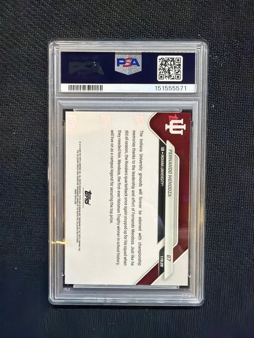 2025 Bowman U Now Fernando Mendoza Rookie #67 PSA 10 Indiana 571