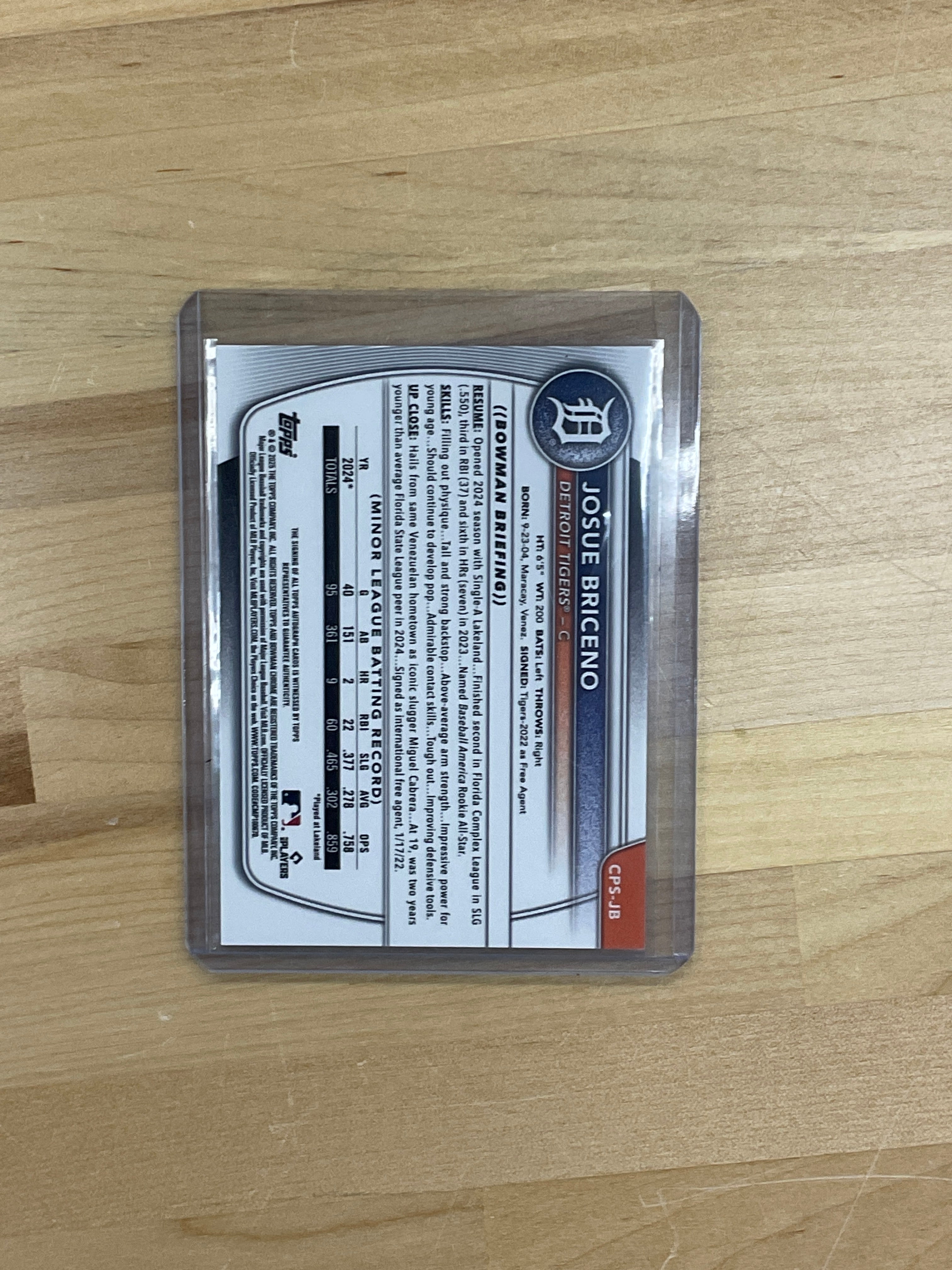 2025 Bowman Josue Briceno Orange Sapphire Auto /25 Tigers