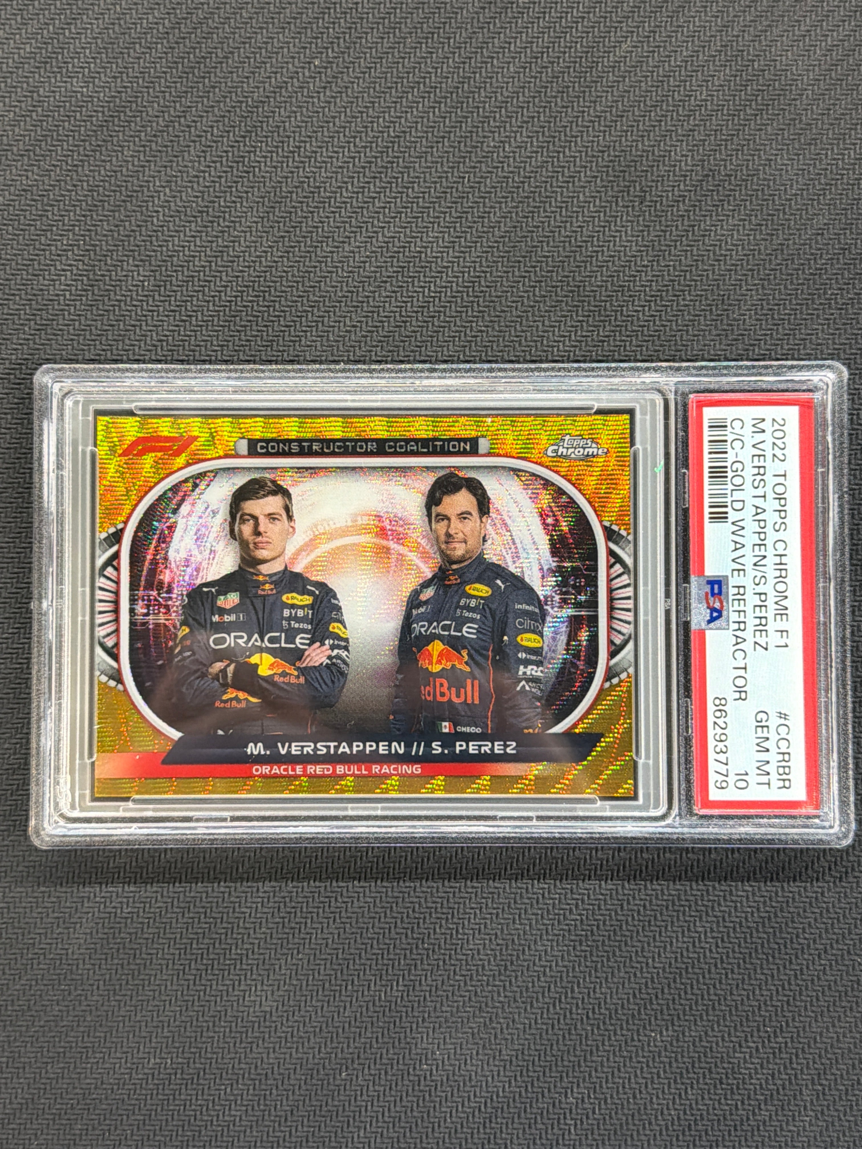 2022 Topps Chrome F1 Max Verstappen Sergio Perez Gold Wave /50 PSA 10