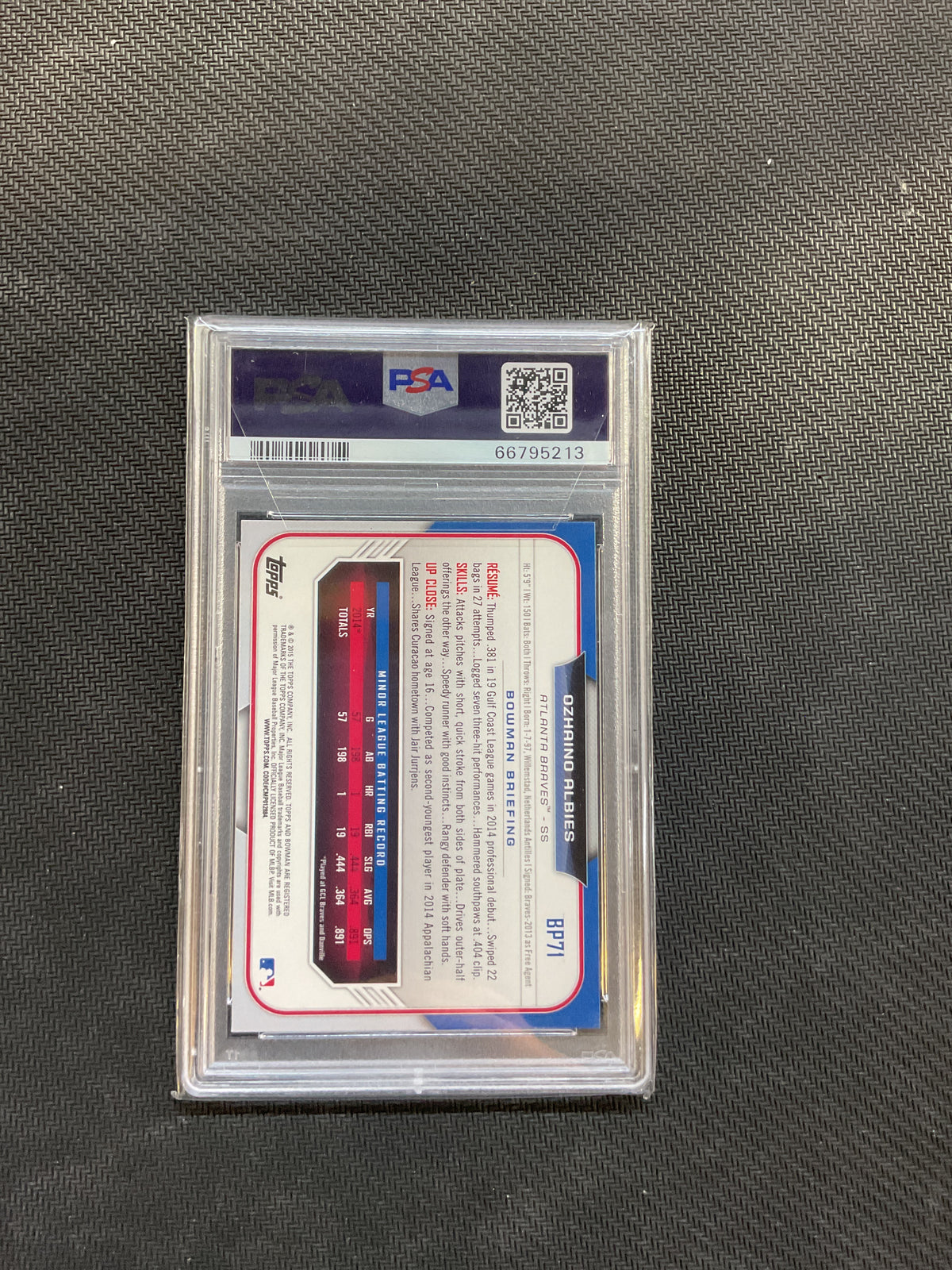2015 Bowman Prospects Ozhaino (Ozzie) Albies 1st Bowman PSA 10 Braves