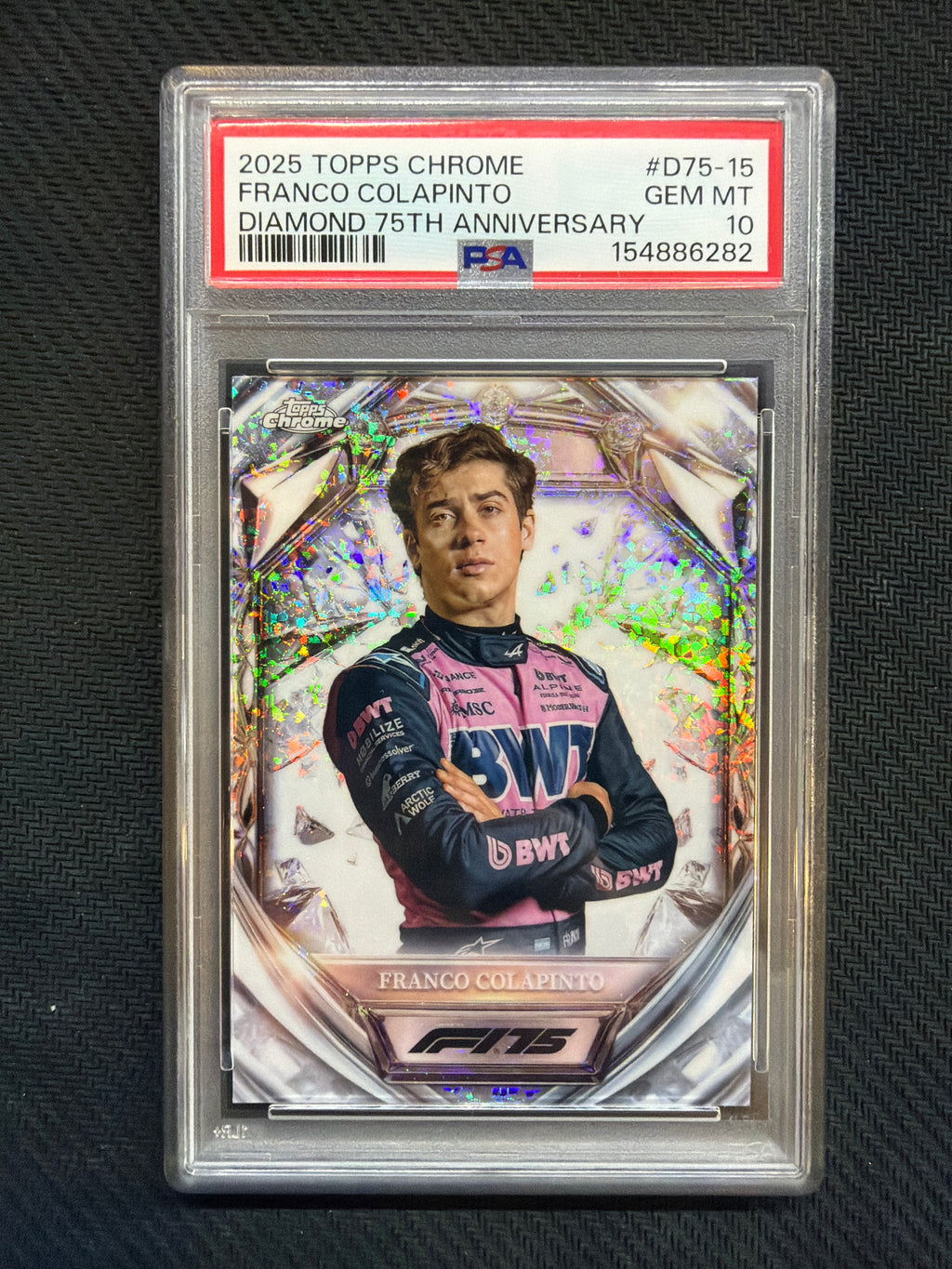 2025 Topps Chrome F1 Franco Colapinto Diamond 75th Anniversary PSA 10