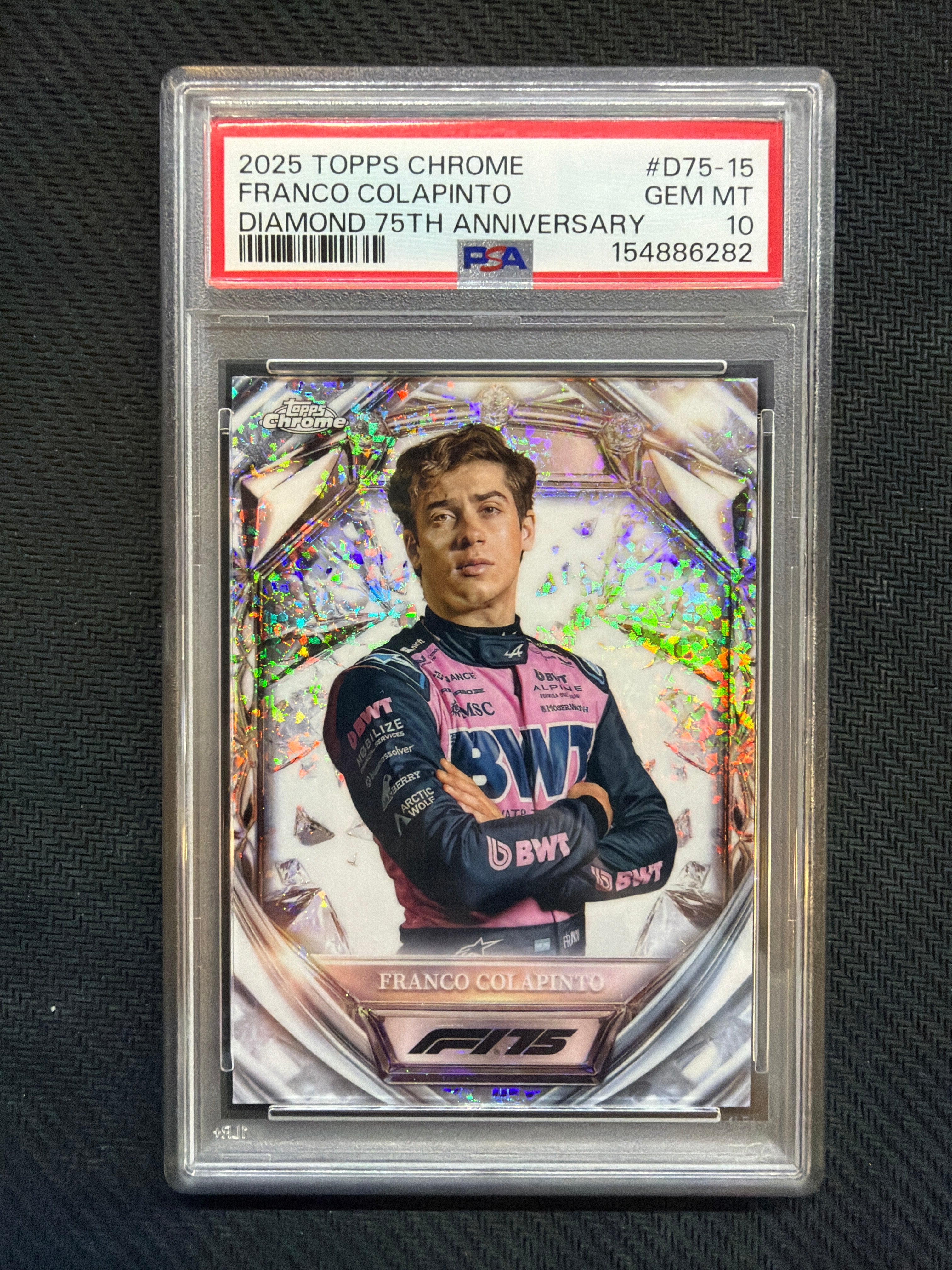 2025 Topps Chrome F1 Franco Colapinto Diamond 75th Anniversary PSA 10