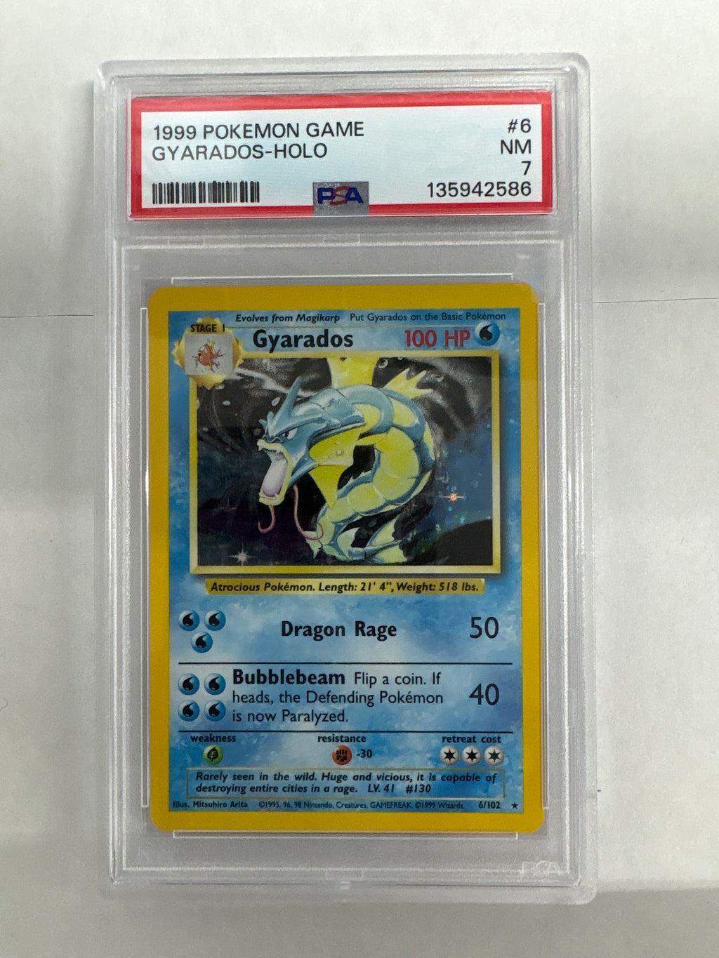 1999 Pokemon Gyarados Holo 6 PSA 7