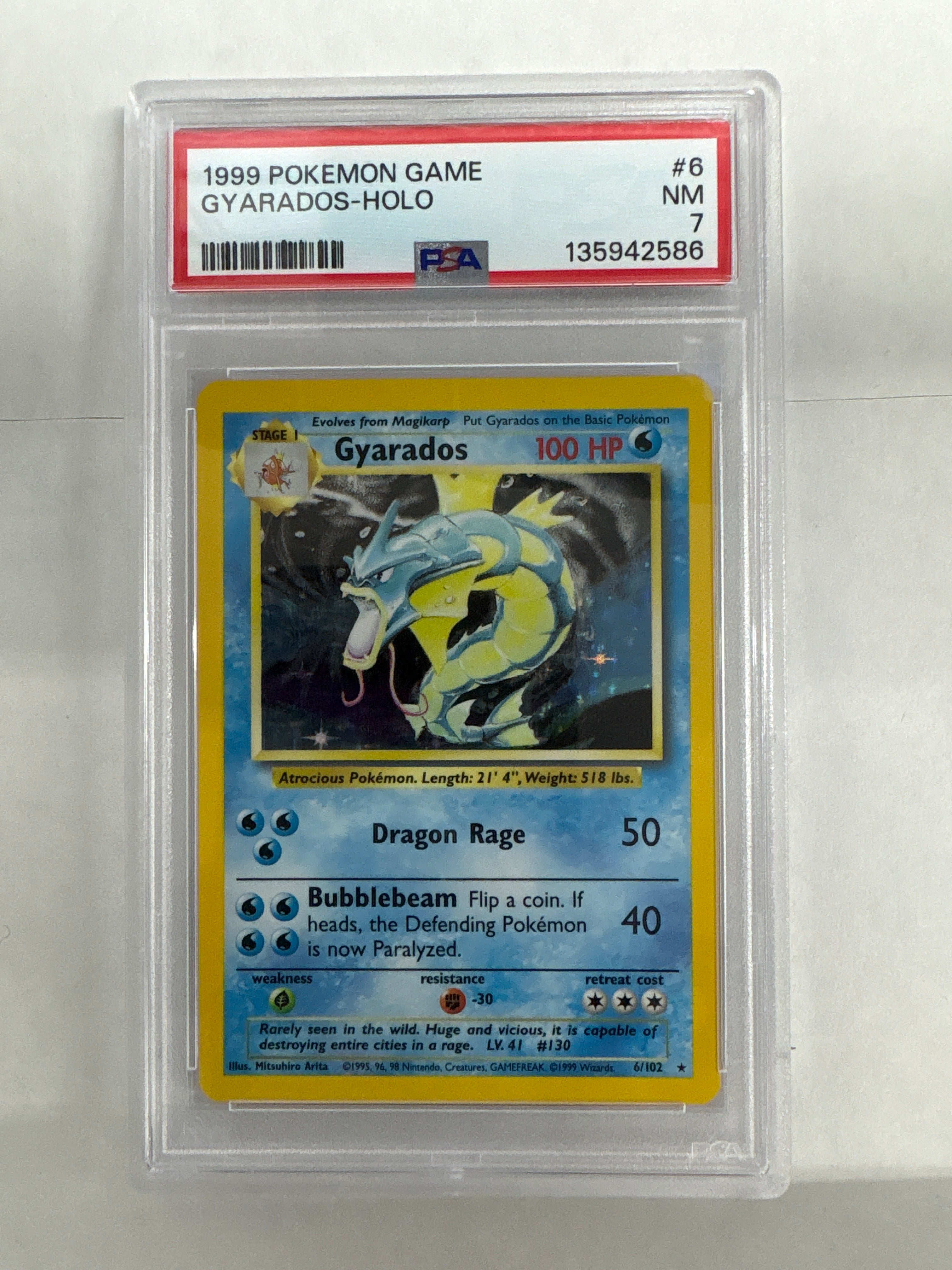 1999 Pokemon Gyarados Holo 6 PSA 7