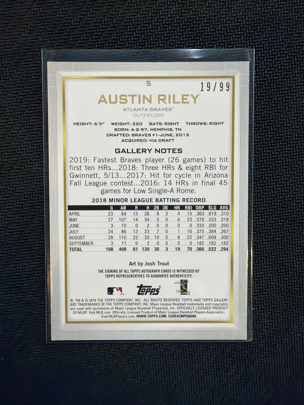 2019 Topps Gallery Austin Riley Rookie Auto /99