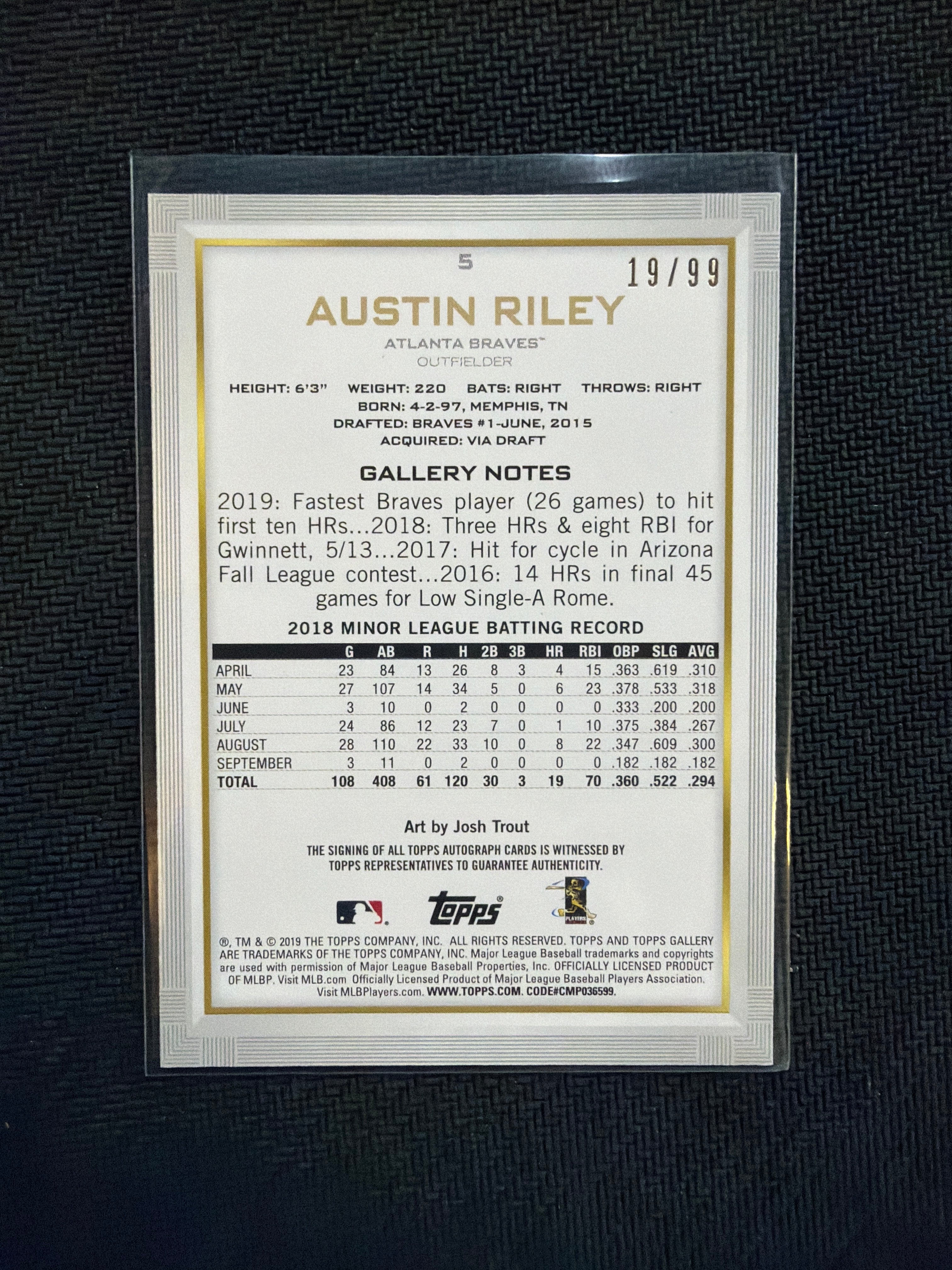 2019 Topps Gallery Austin Riley Rookie Auto /99