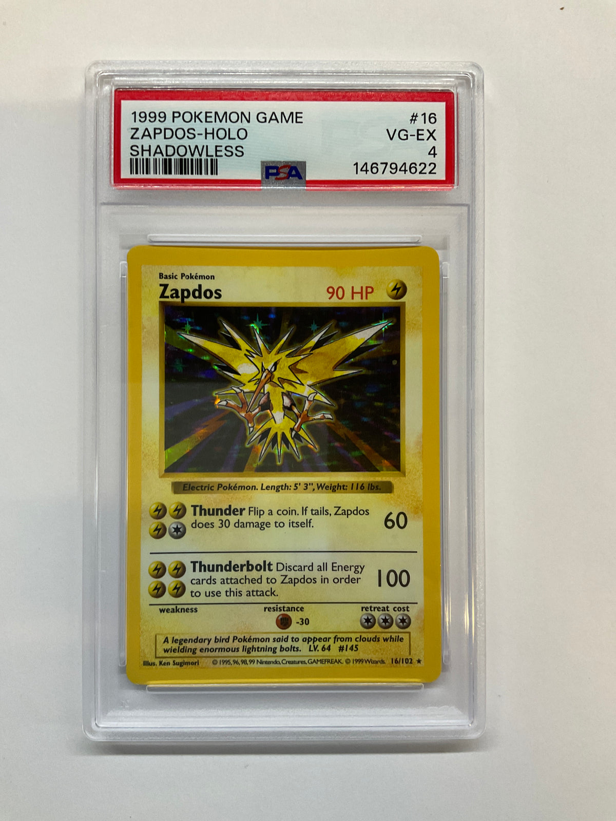 1999 Zapdos Holo 16 Shadowless PSA 4