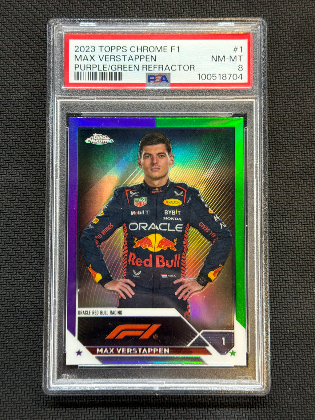 2023 Topps Chrome F1 Max Verstappen #1 Purple Green PSA 8