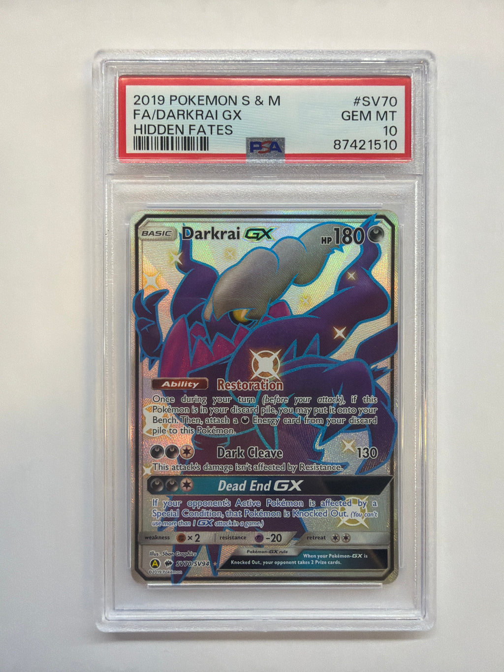 2019 Pokemon Hidden Fates Darkrai GX SV70 PSA 10