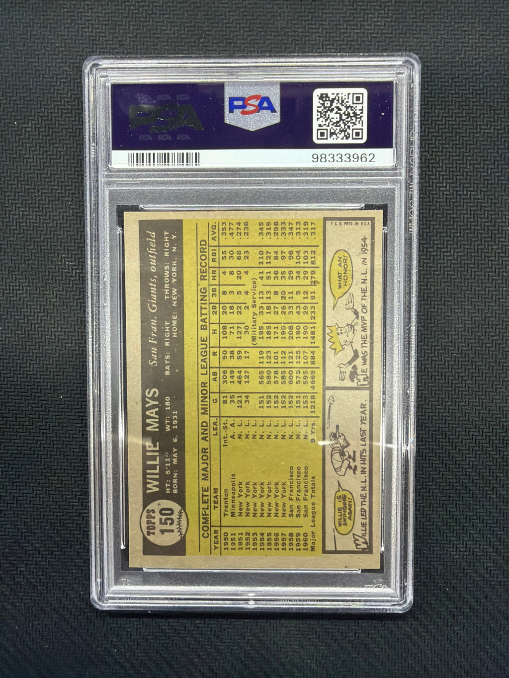 1961 Topps Willie Mays PSA 6 Giants