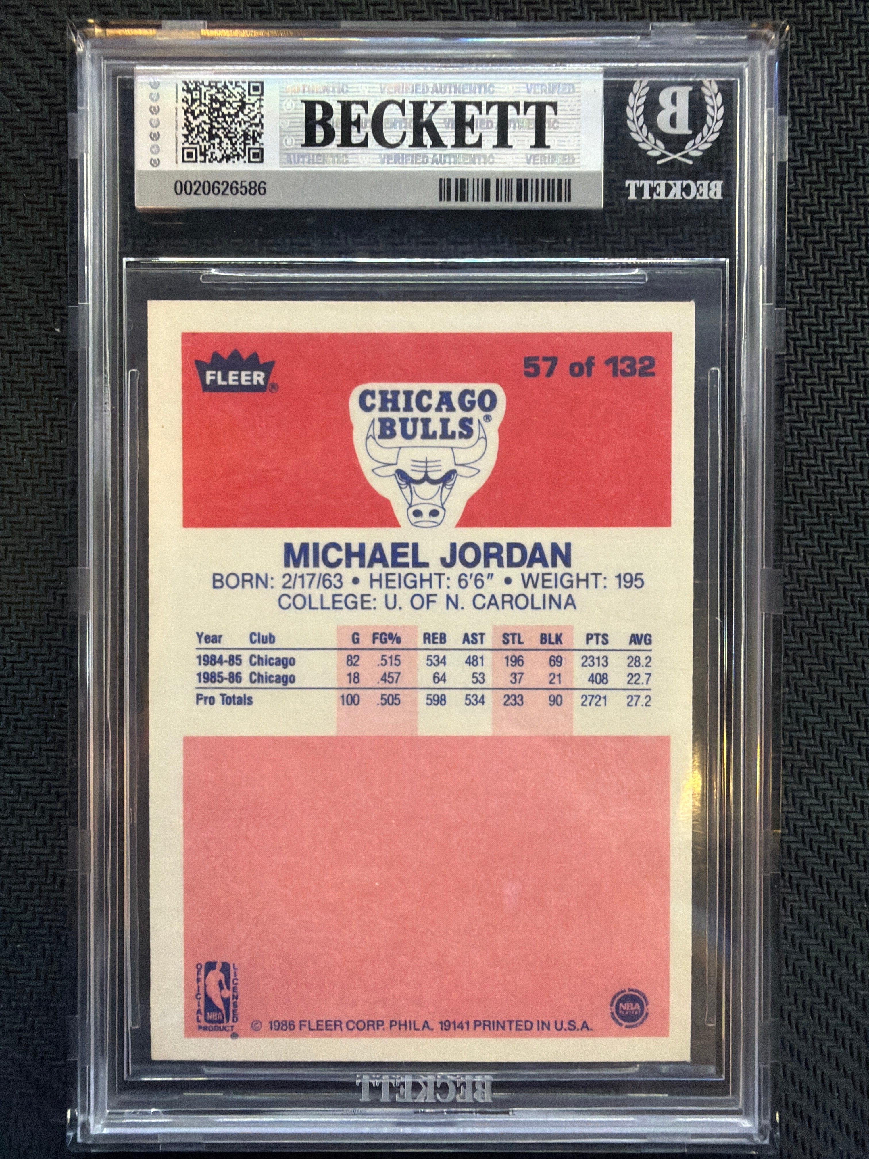 1986 Fleer Michael Jordan #57 BGS 8.5 Rookie Bulls