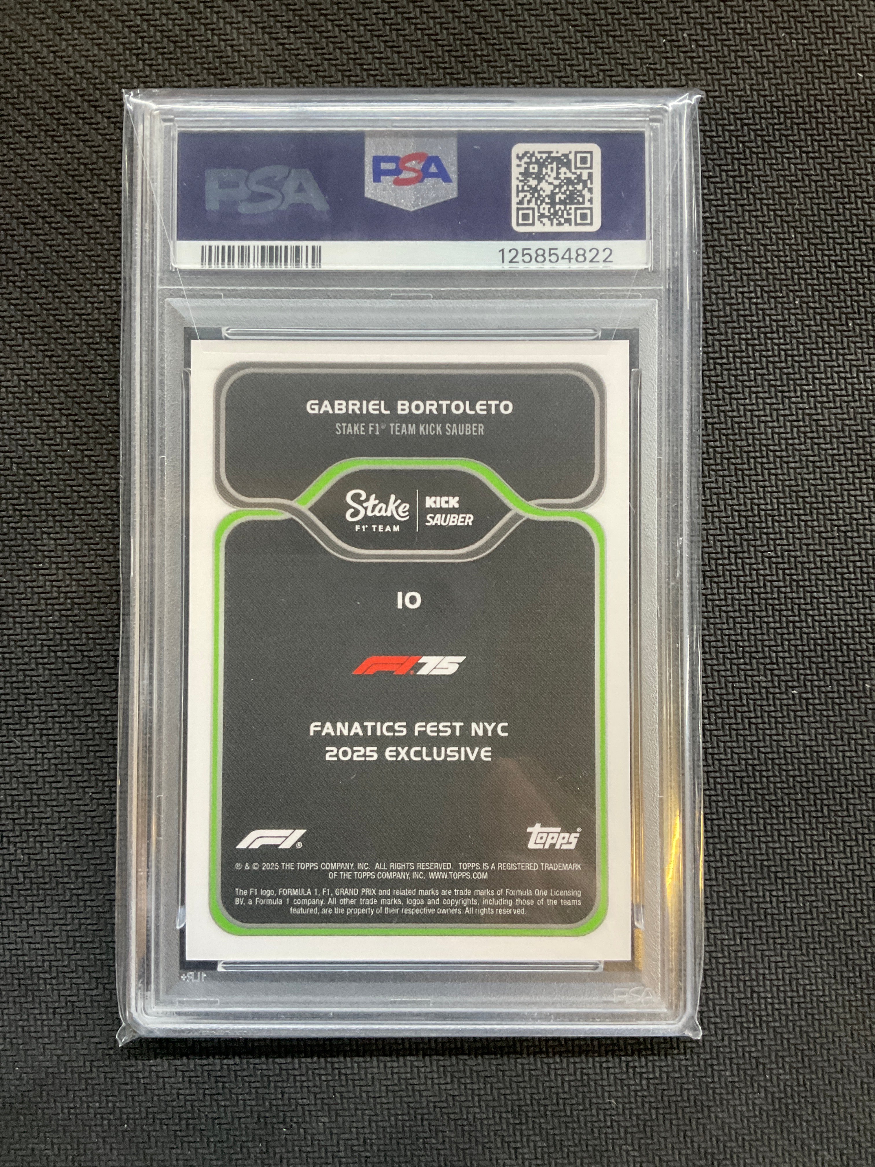 2025 Topps F1 Fanatics Fest Gabriel Bortoleto Rookie PSA 10 822