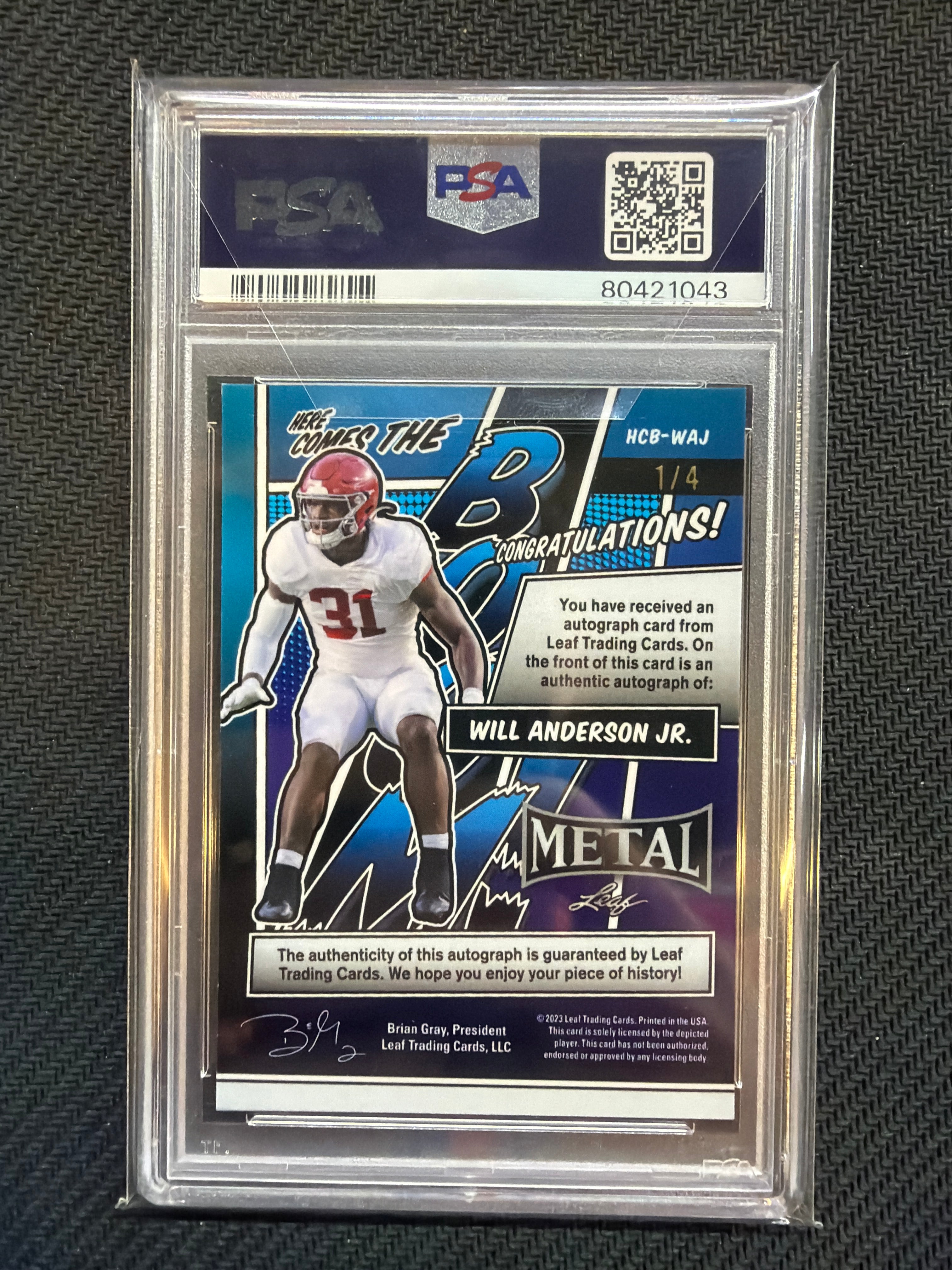 2023 Leaf Metal Will Anderson Jr. Green Wave Auto /4 PSA 10 Auto 10 043