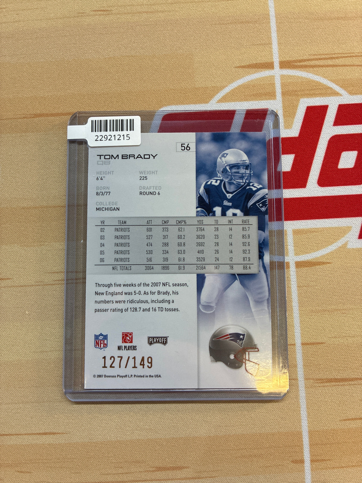 2007 Playoff Tom Brady Playoffs Gold Metalized Foil /149 #56 Patriots