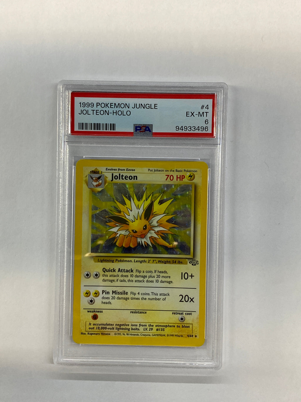 1999 Pokemon Jungle Jolteon 4 Holo PSA 6