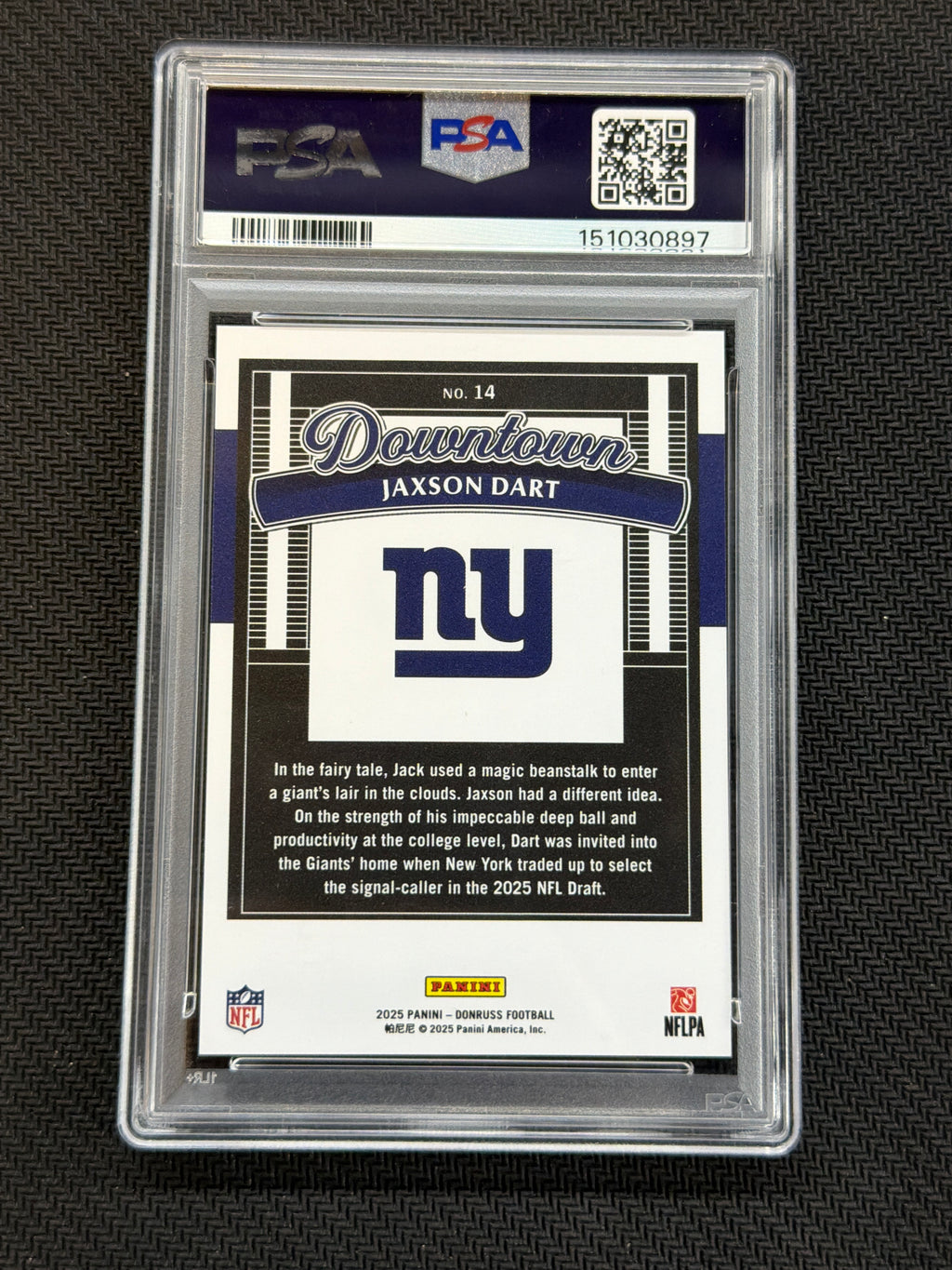 2025 Donruss Jaxson Dart Rookie Downtown! #14 PSA 10 Giants 897