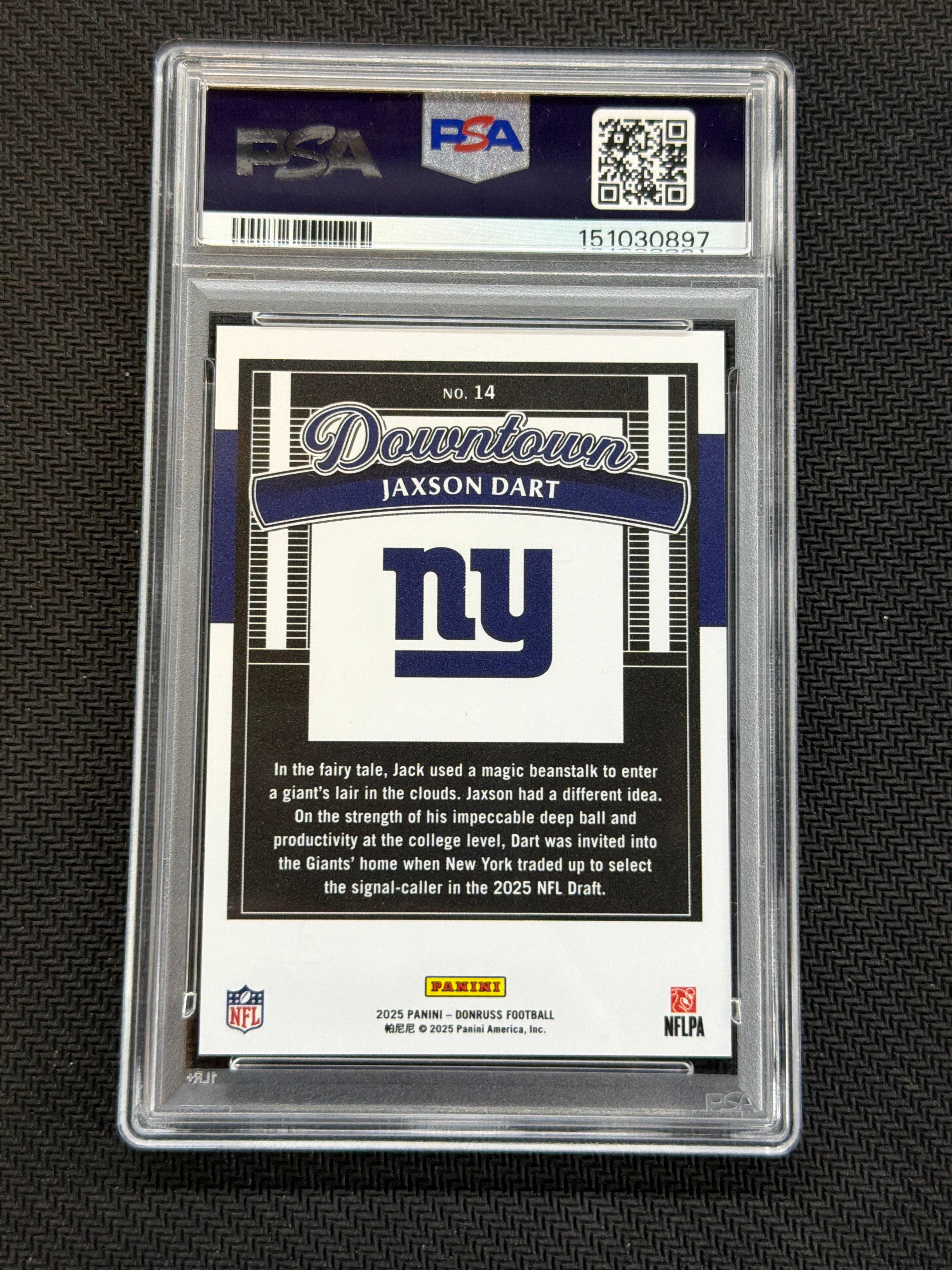 2025 Donruss Jaxson Dart Rookie Downtown! #14 PSA 10 Giants 897