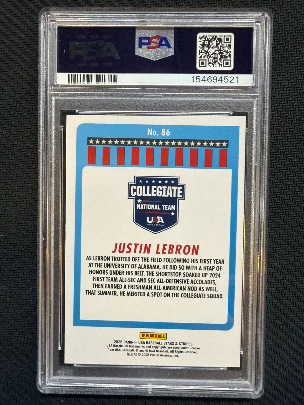 2025 Panini Stars & Stripes Justin LeBron Rookie PSA 7 521