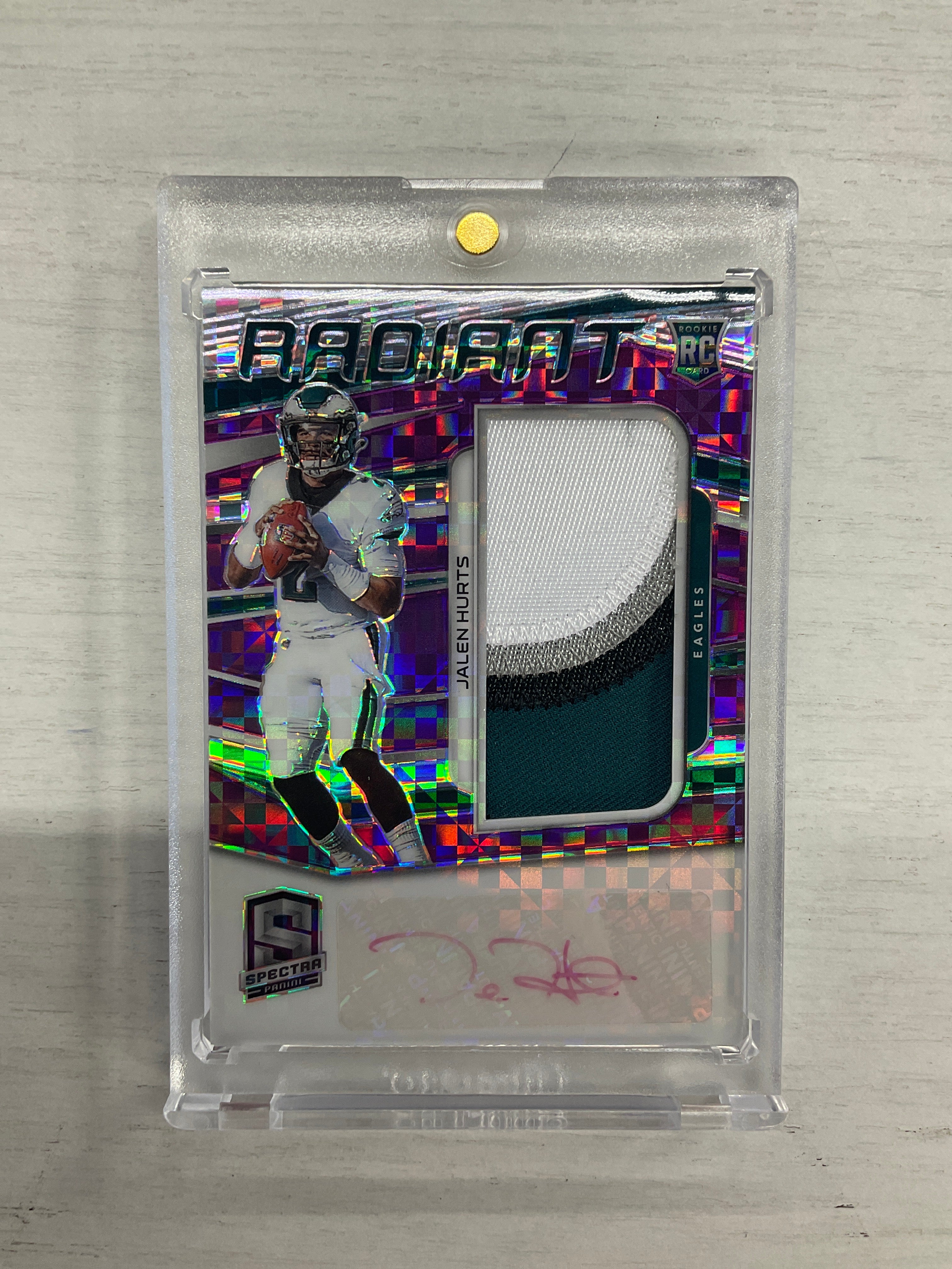 2020 Spectra Jalen Hurts Rookie Patch Auto /30 Radiant