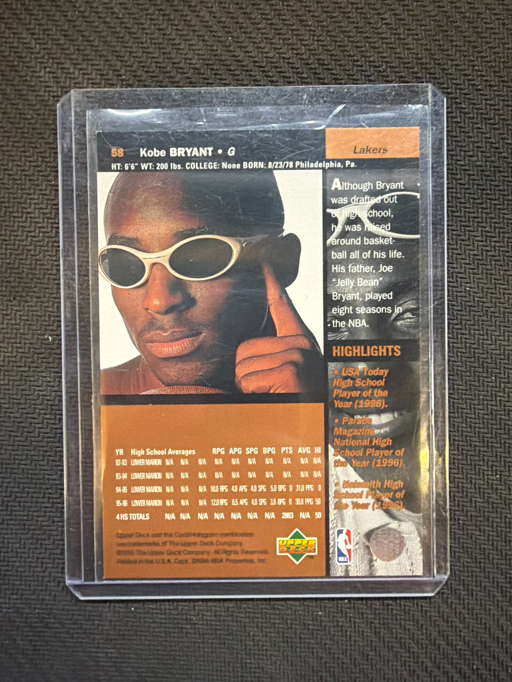 1996-97 Upper Deck Kobe Bryant Rookie Lakers