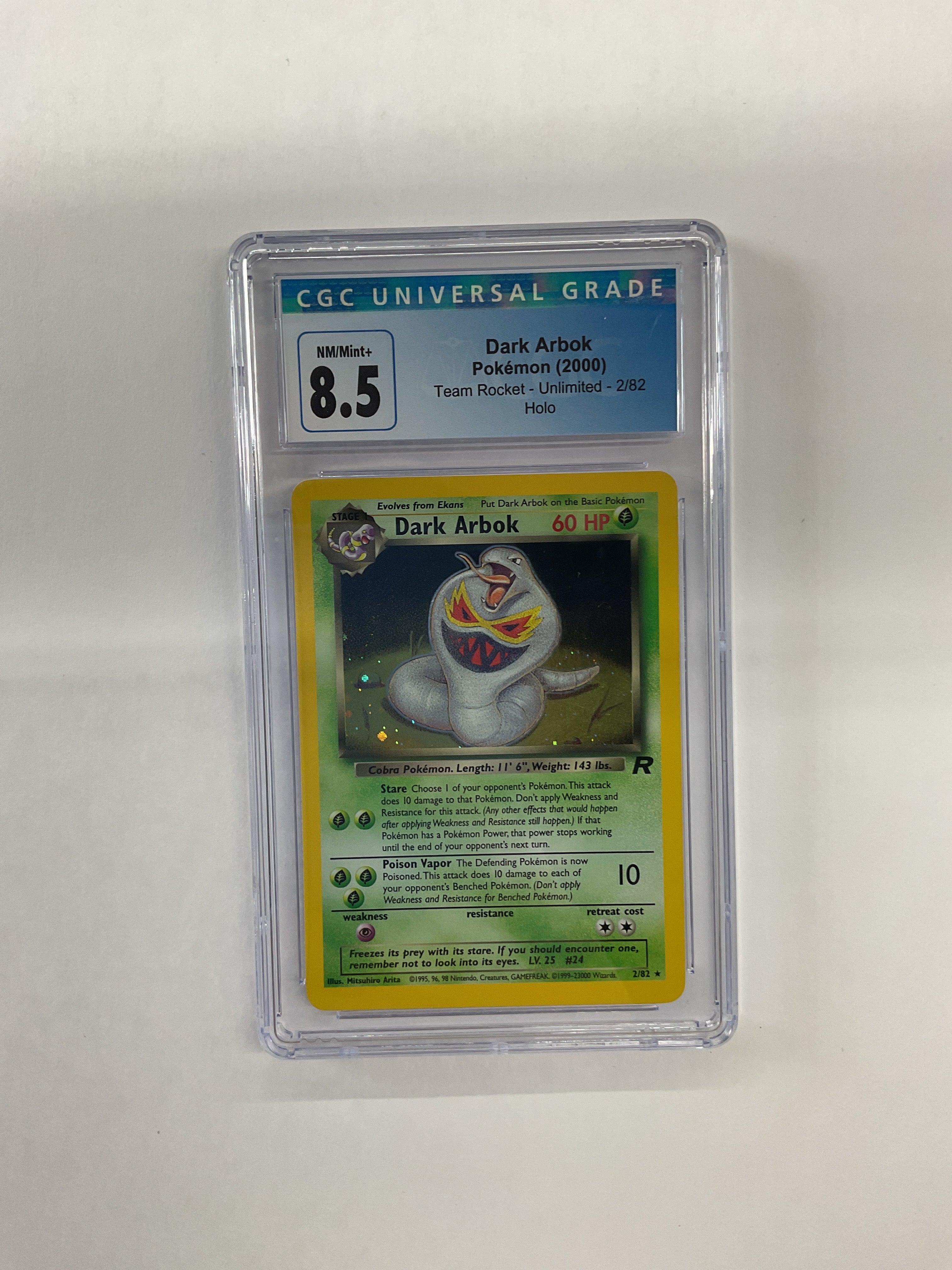 2000 Pokemon Team Rocket Dark Arbok Holo 2 CGC 8.5 - SWIRL!
