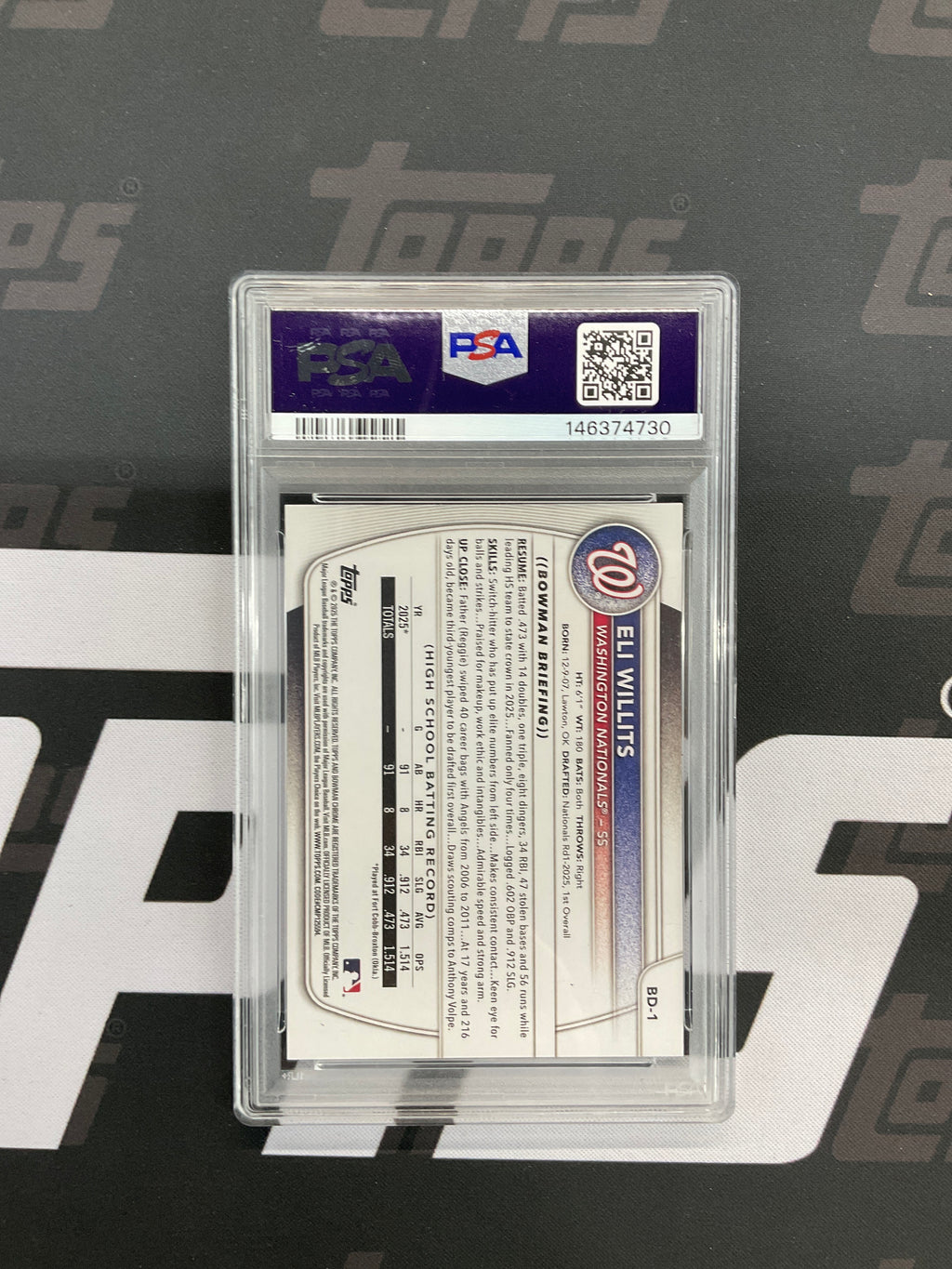 2025 Bowman Draft Eli Willits Rookie 1st PSA 10 Nationals