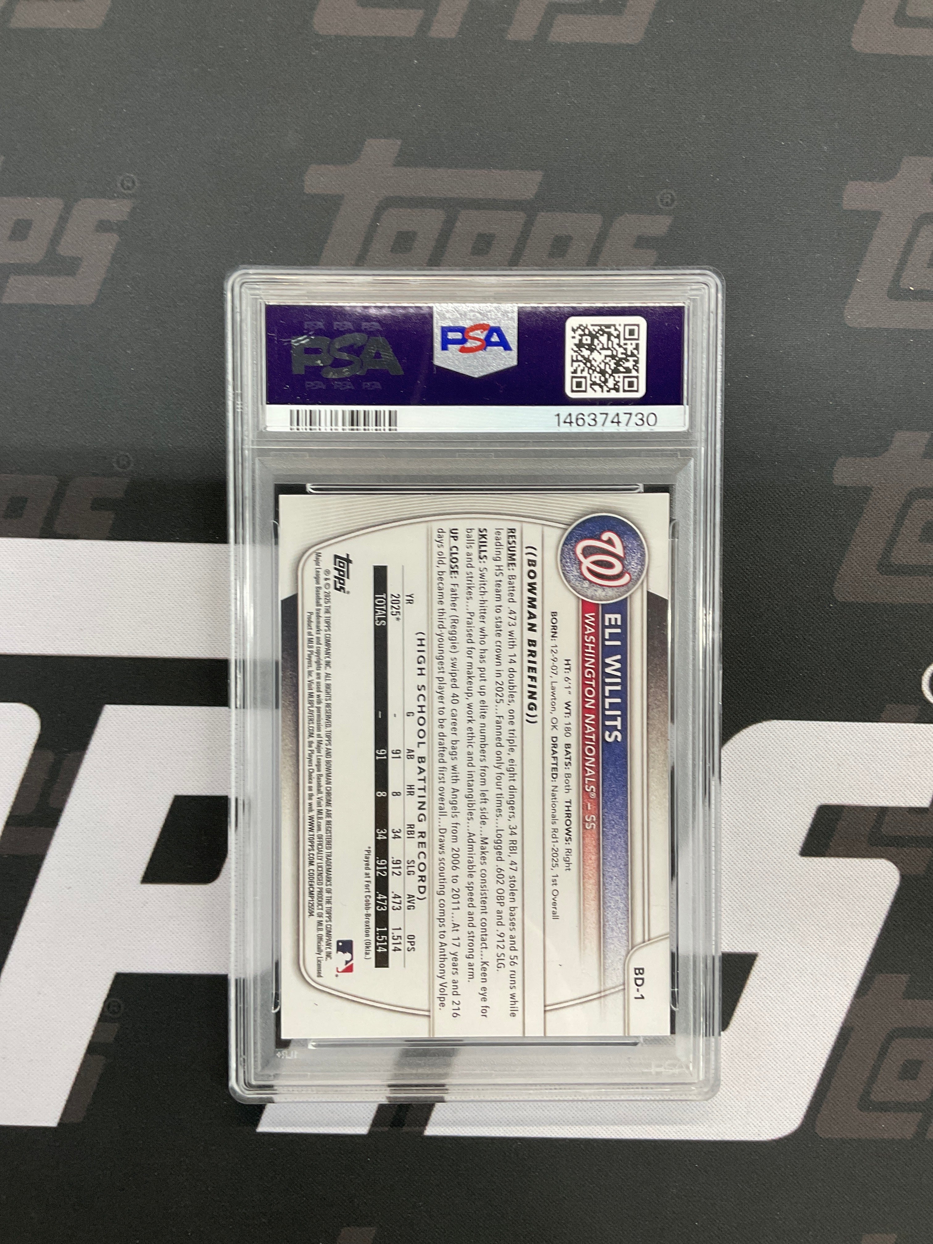 2025 Bowman Draft Eli Willits Rookie 1st PSA 10 Nationals