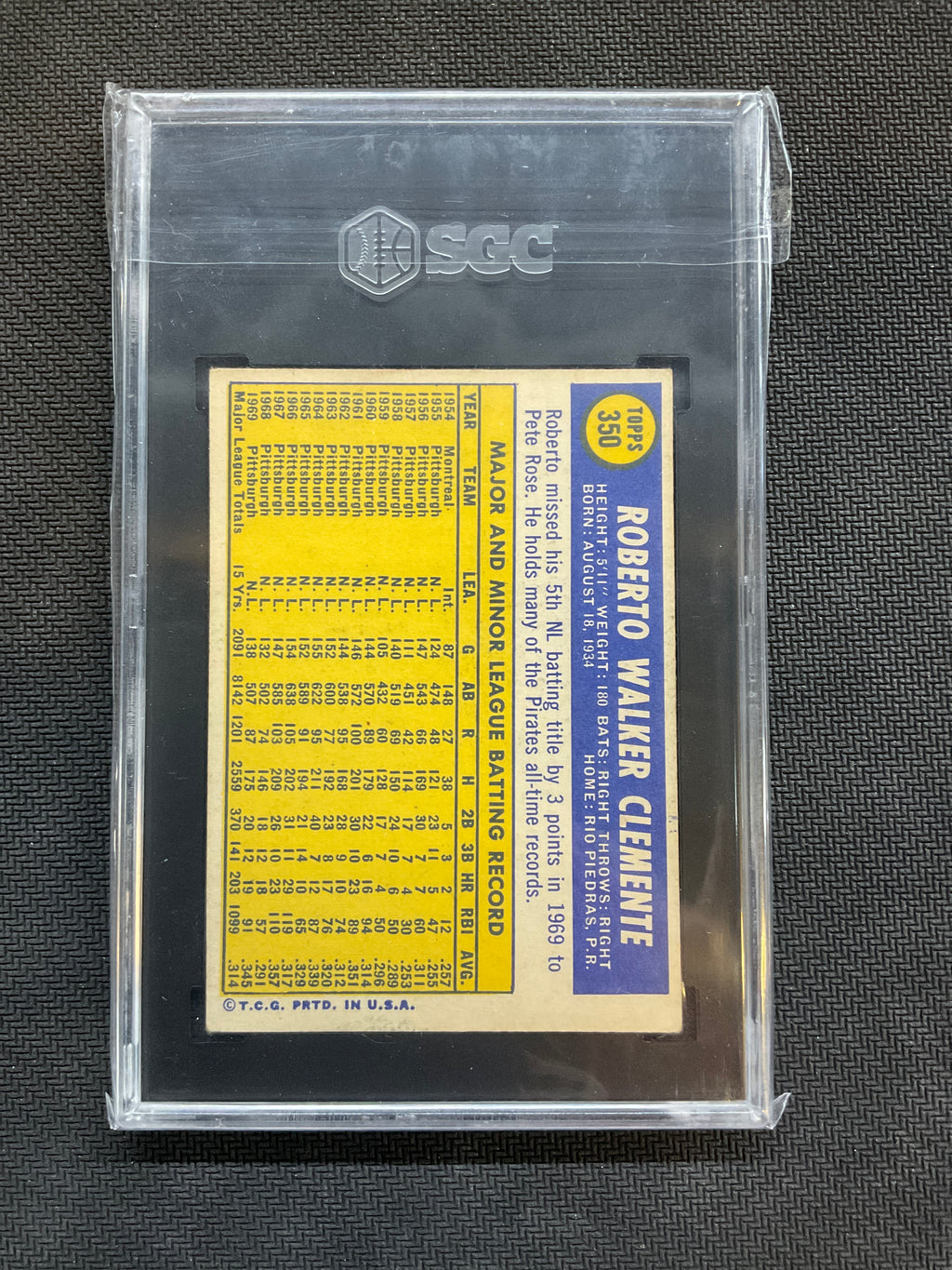 1970 Topps #350 Roberto Clemente SGC 4.5 Pirates
