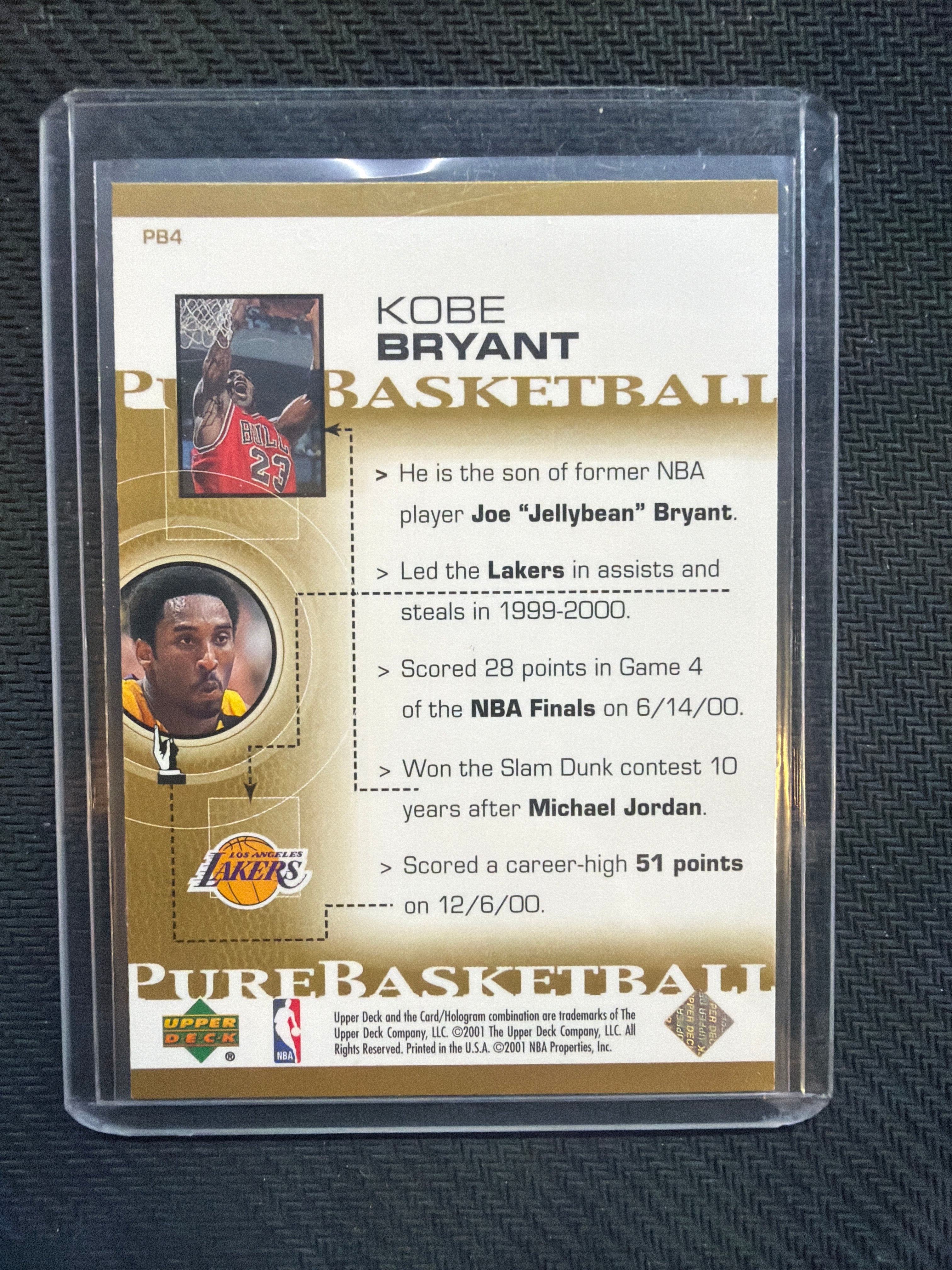 2001 Upper Deck Kobe Bryant Pure Basketball Career High 51 Points #PB4 Lakers