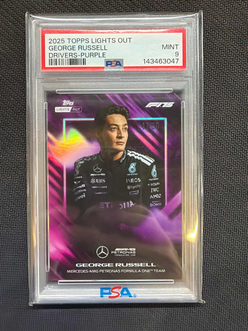 2025 Topps Lights Out George Russell Drivers Purple /50 PSA 9