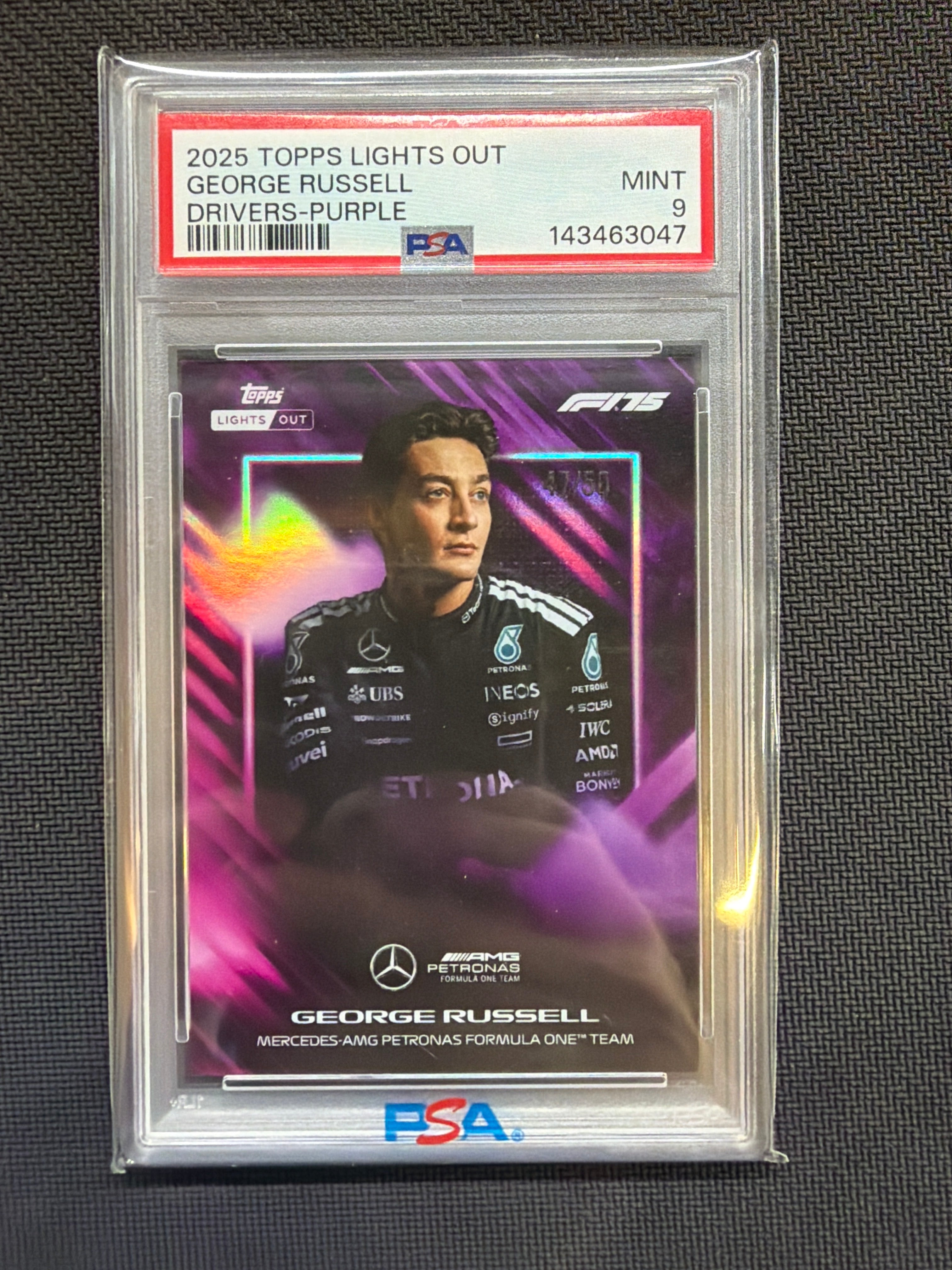 2025 Topps Lights Out George Russell Drivers Purple /50 PSA 9
