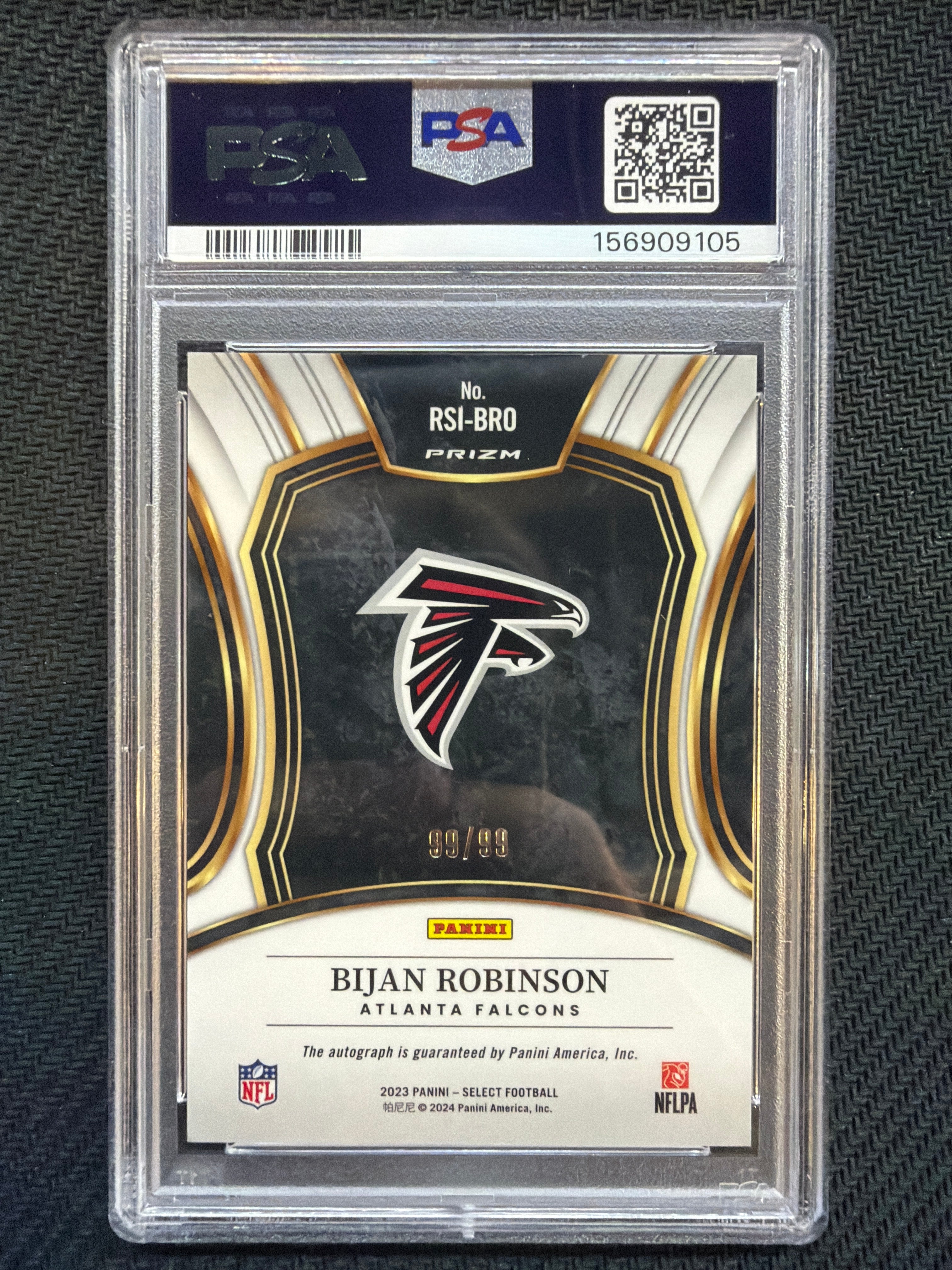 2023 Select Bijan Robinson Rookie Signature Blue Prizm /99 #RSIBRO PSA 10 Falcons