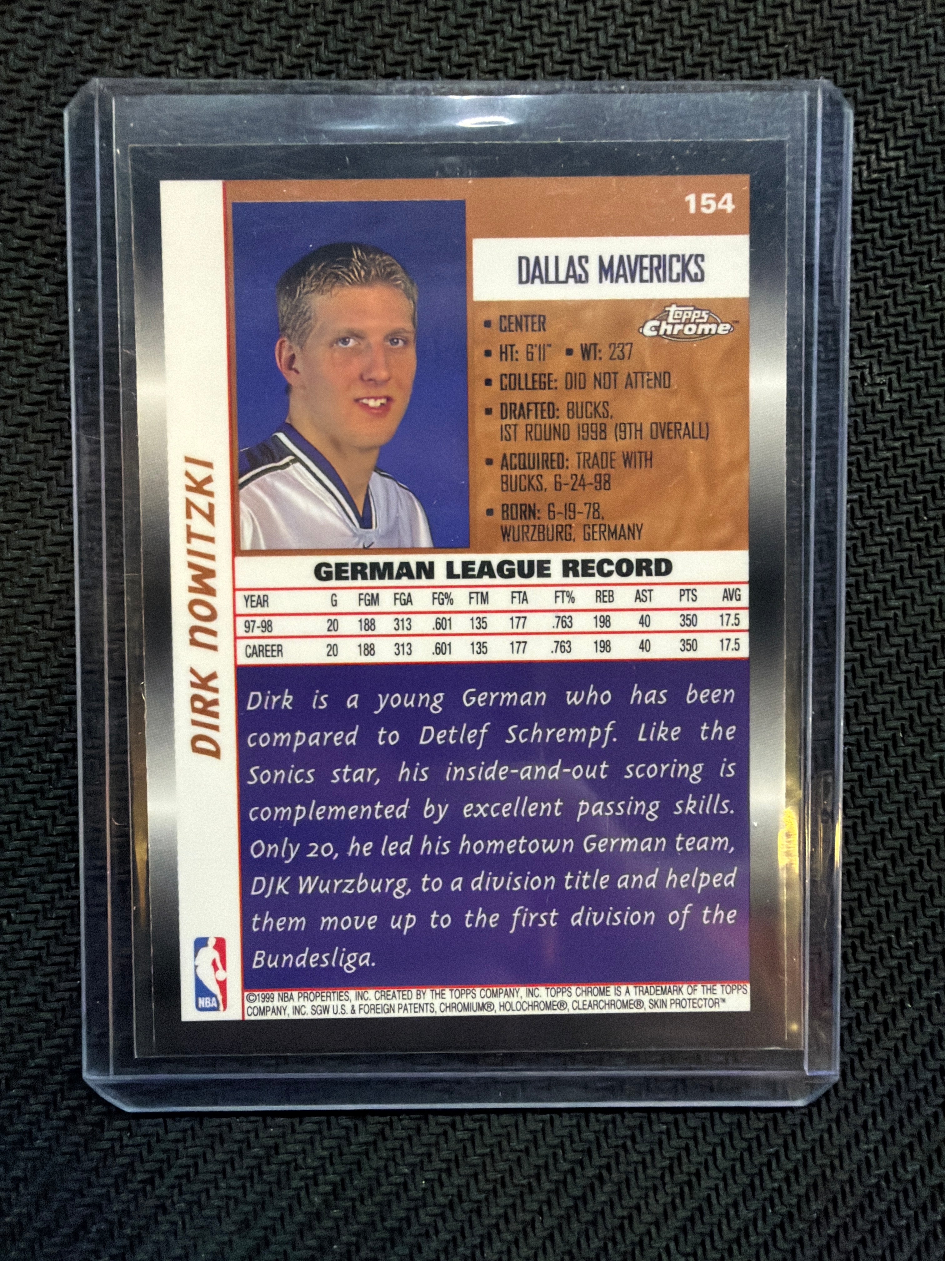 1998-99 Topps Chrome Dirk Nowitzki Rookie #154 Mavericks