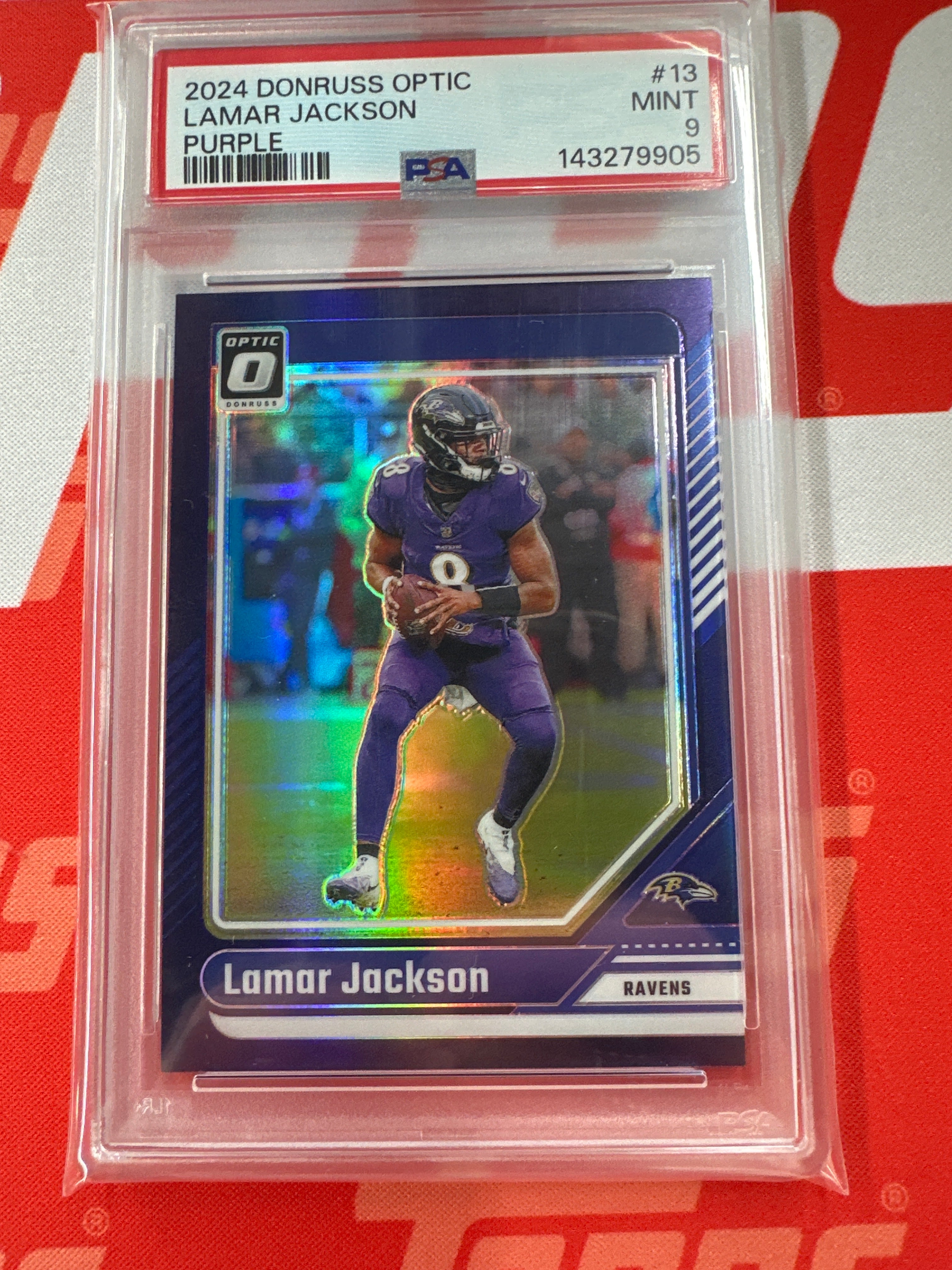 2024 Donruss Optic Lamar Jackson Purple /60 PSA 9 Ravens