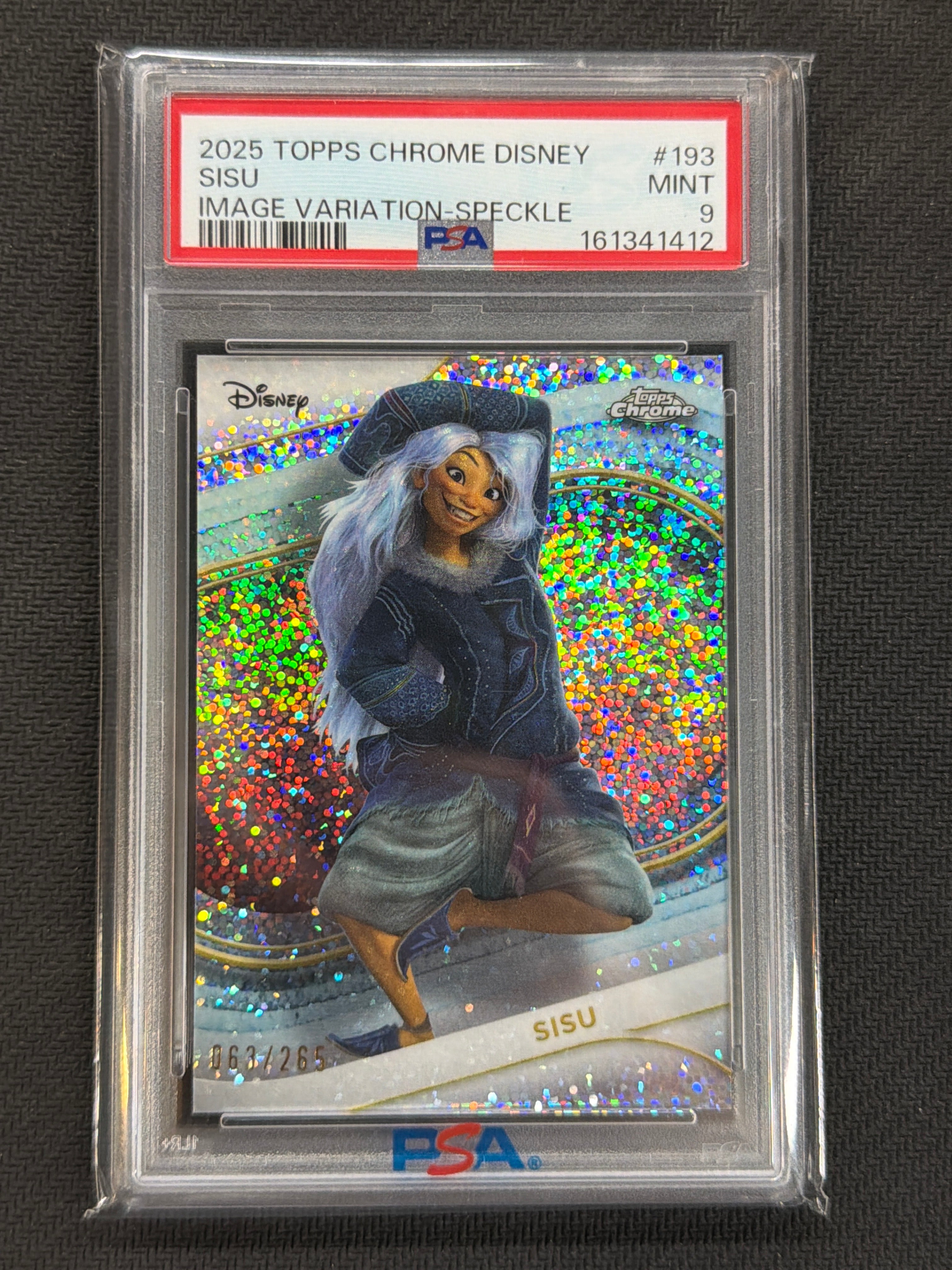 2025 Topps Chrome Disney Sisu Image Variation Speckle /265 PSA 9 412