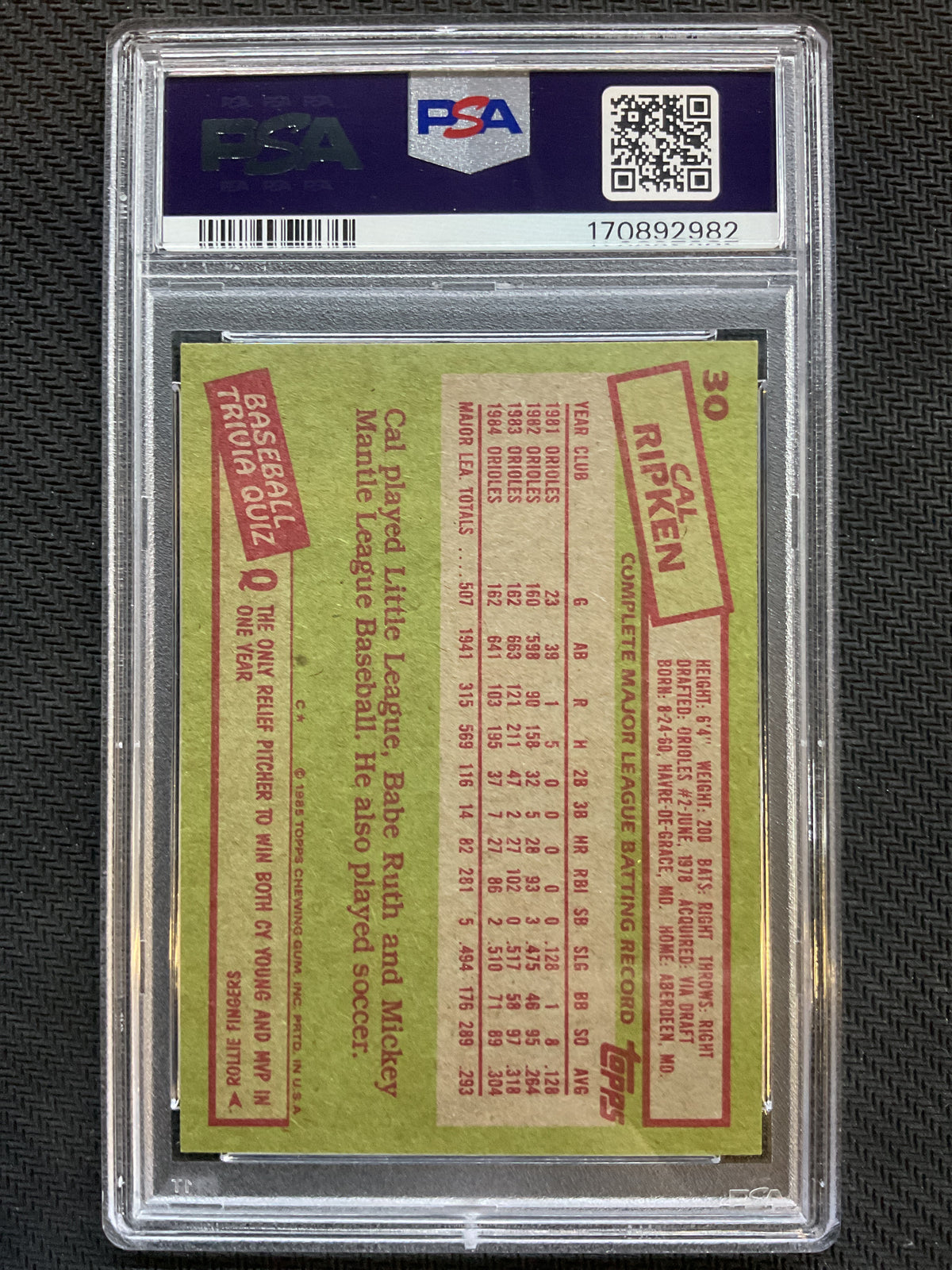 1985 Topps #30 Cal Ripken Jr. PSA 8