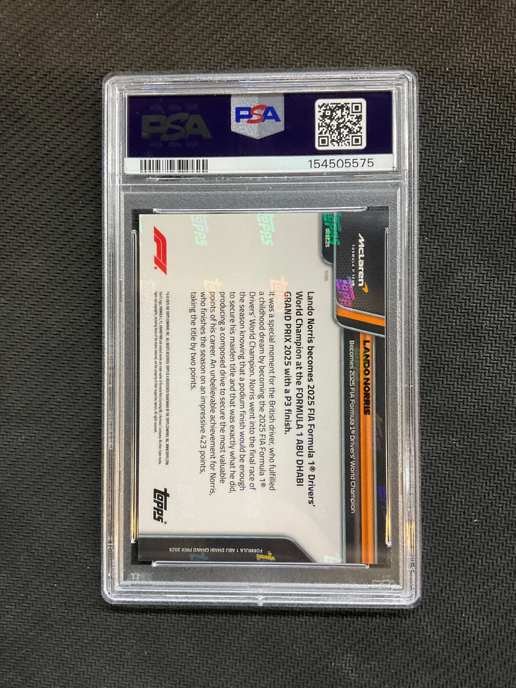2025 Topps Now F1 Lando Norris #86 PSA 10 World Champion 575