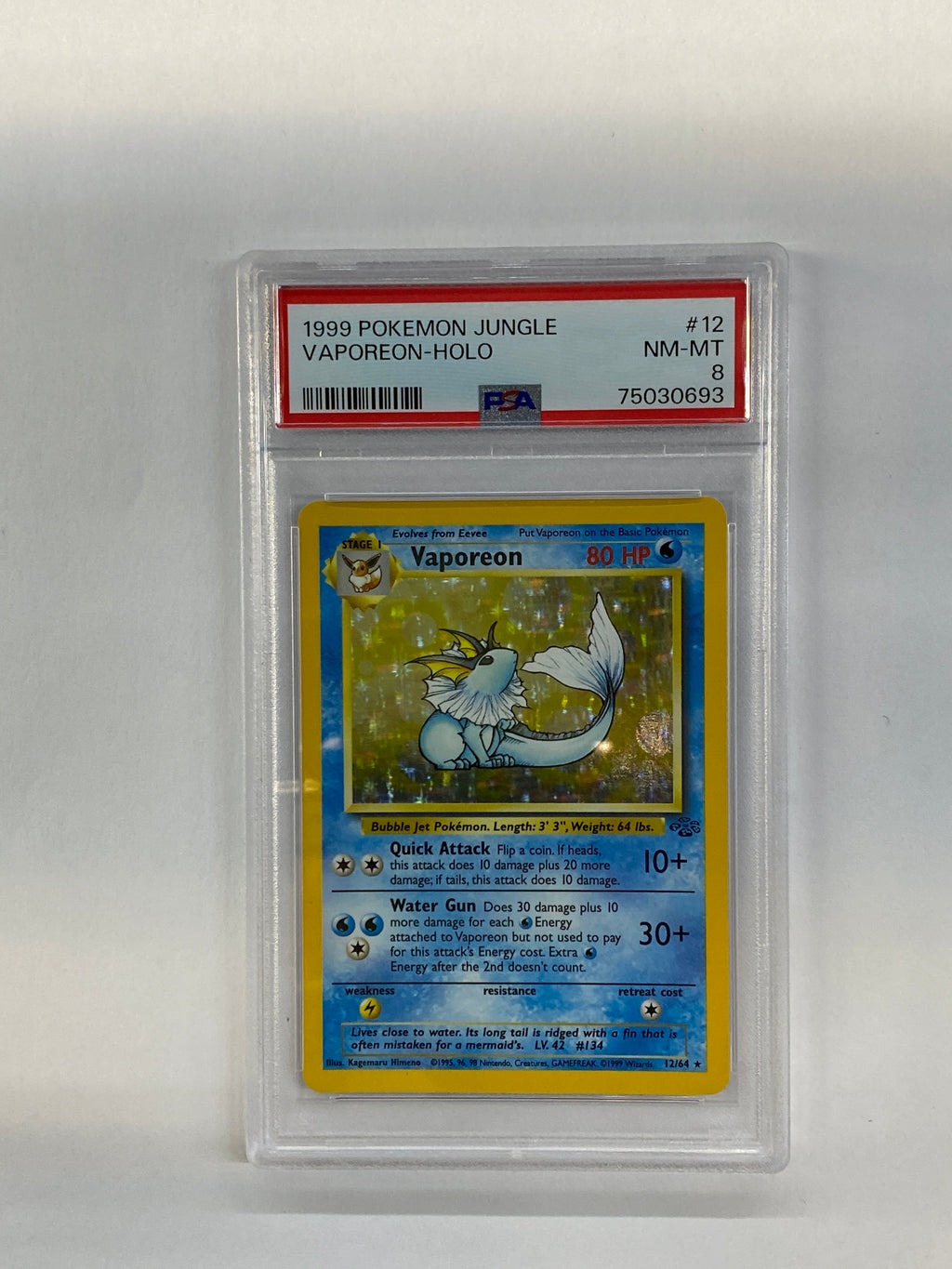 1999 Pokemon Jungle Vaporeon 12 Holo PSA 8