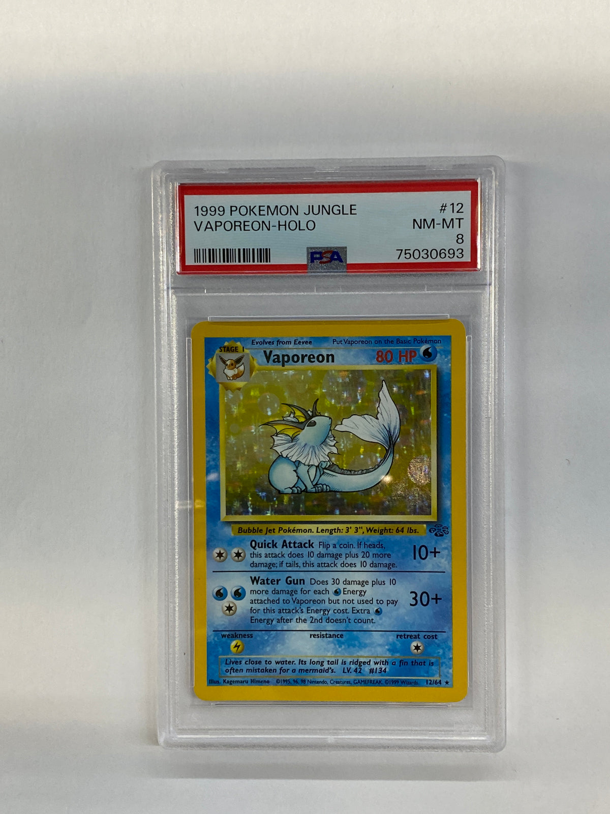 1999 Pokemon Jungle Vaporeon 12 Holo PSA 8
