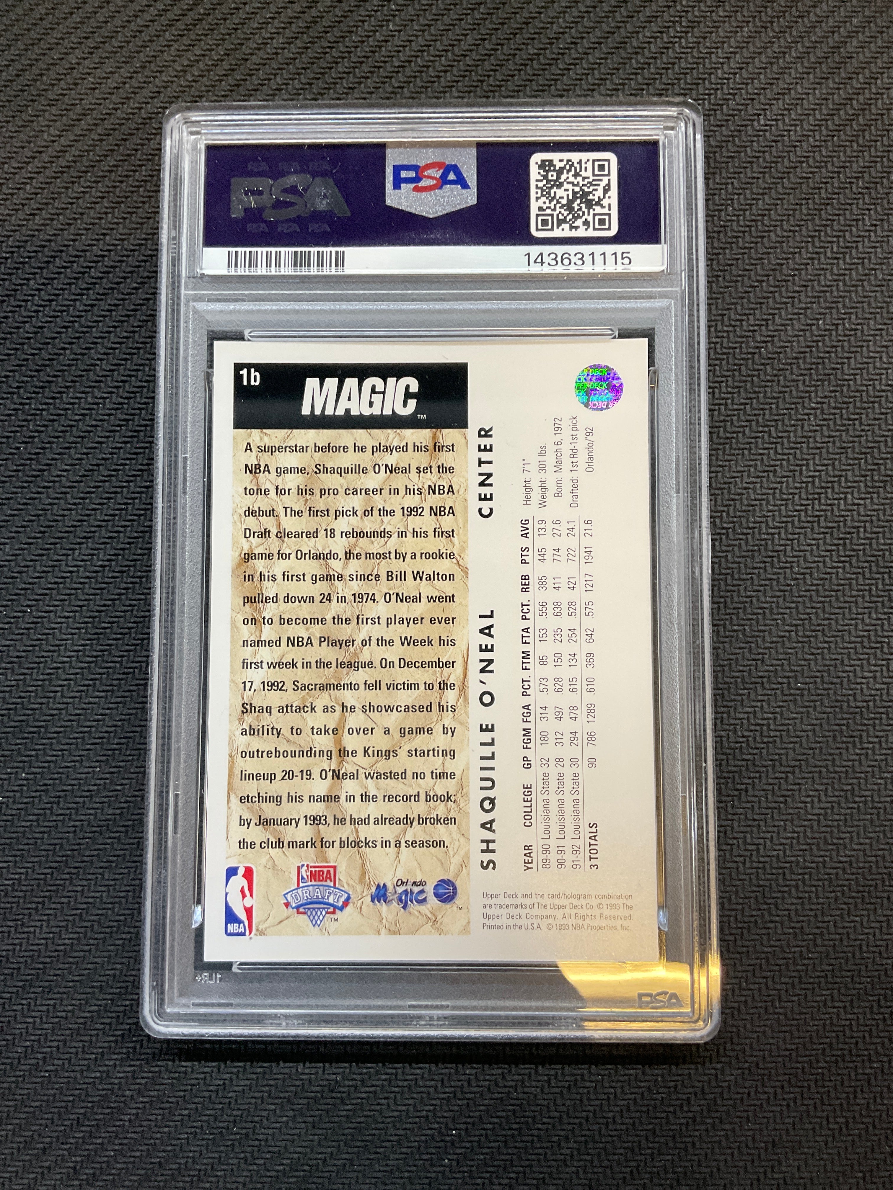 1992 Upper Deck Shaquille O'Neal Trade Card PSA 9 116