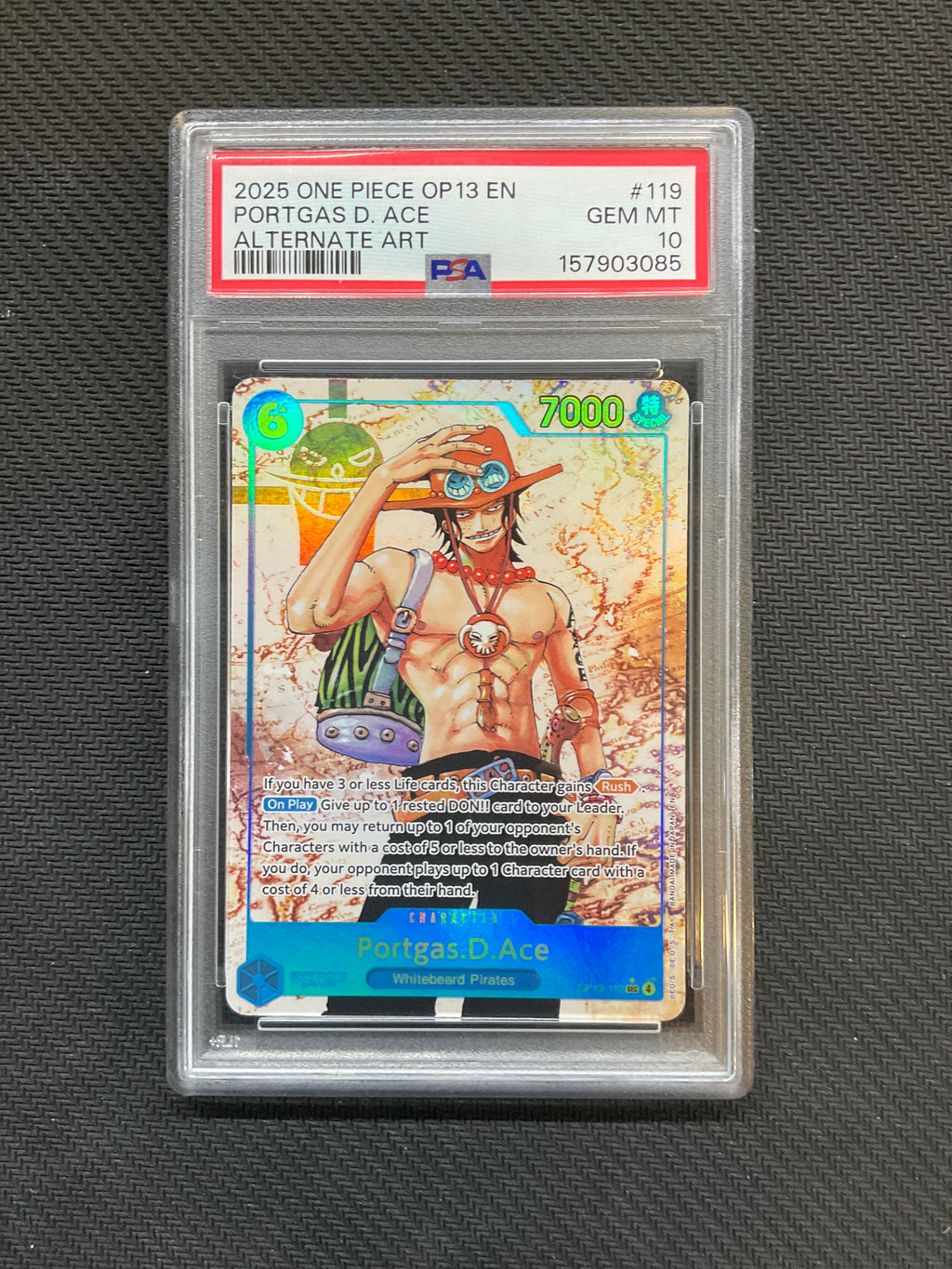 2025 ONE PIECE OP13-CARRYING ON HIS WILL ALTERNATE ART #119 PORTGAS D. ACE PSA 10