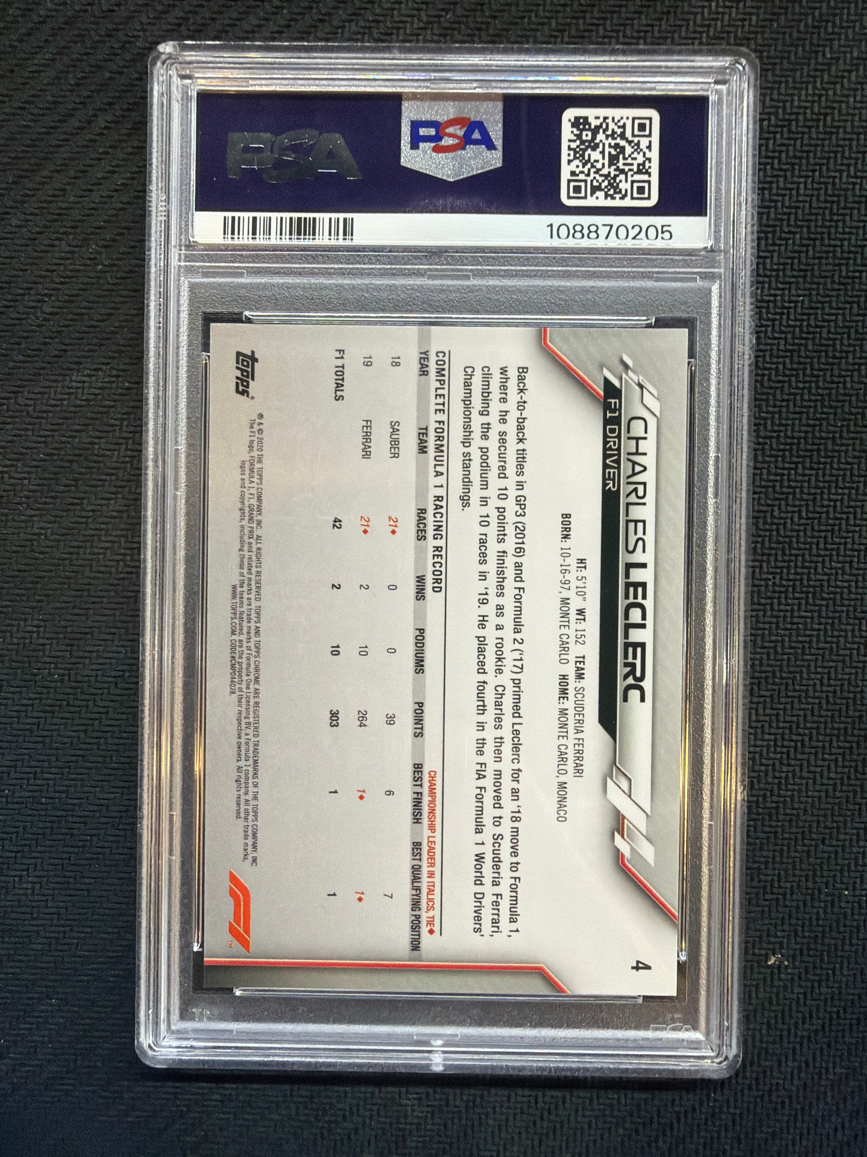 2020 Topps Chorme F1 Charles Leclerc #4 PSA 9 205