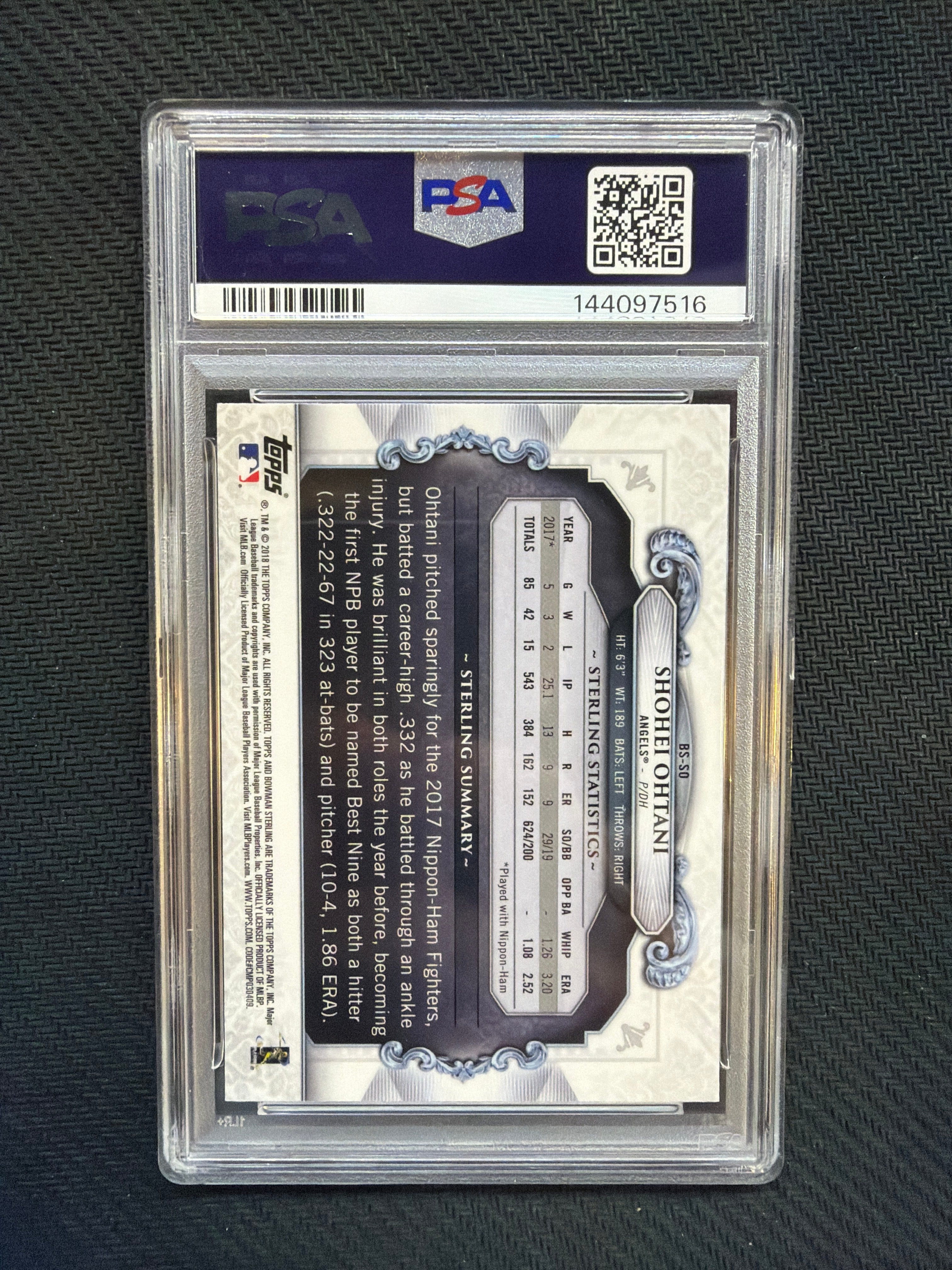 2018 Bowman Chrome Shohei Ohtani Sterling Continuity PSA 10