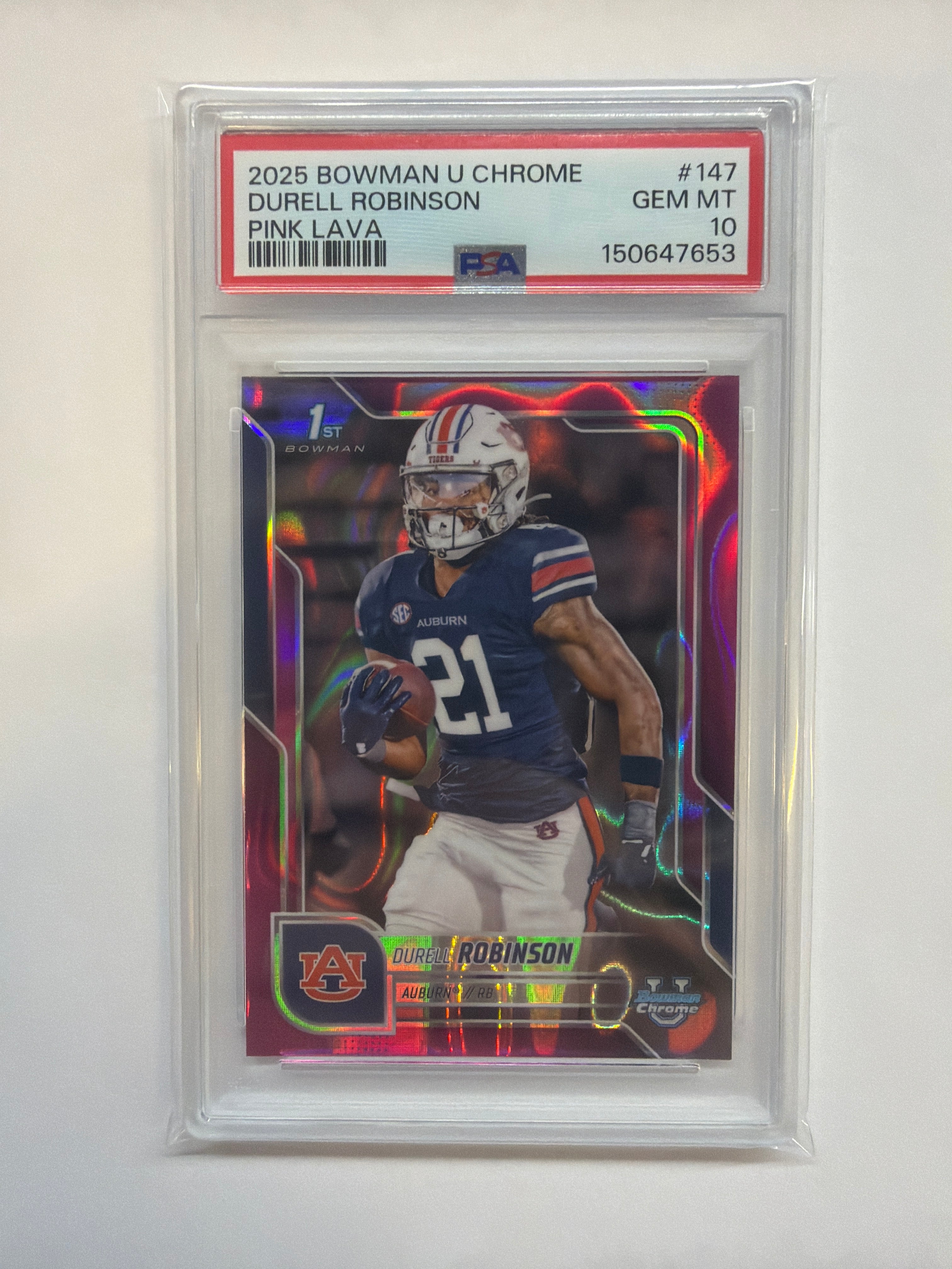 2025 Bowman Chrome Durel Robinson Pink lava PSA 10 Auburn