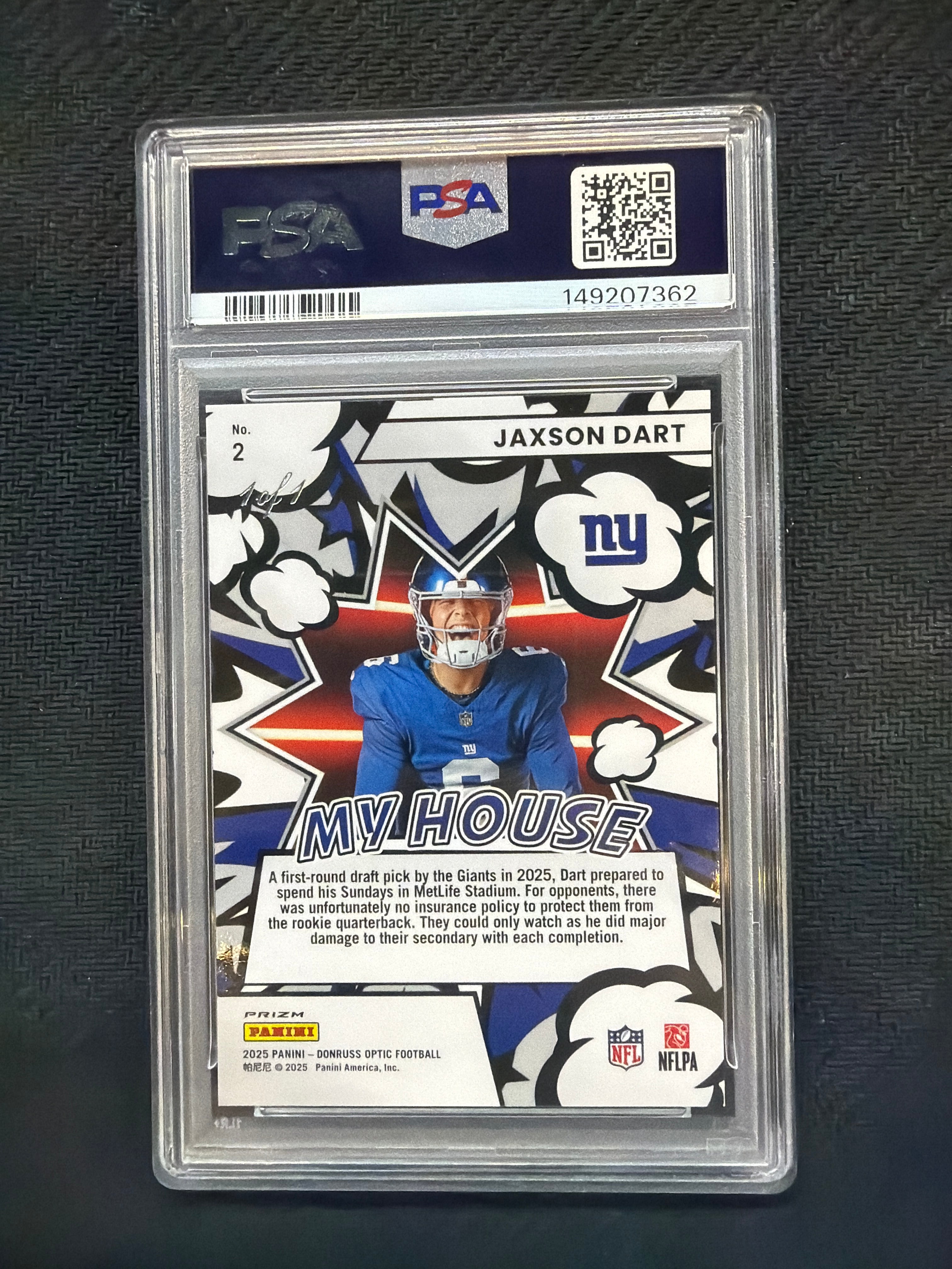 2025 Donruss Optic Jaxson Dart My House gold Vinyl 1/1 PSA 10