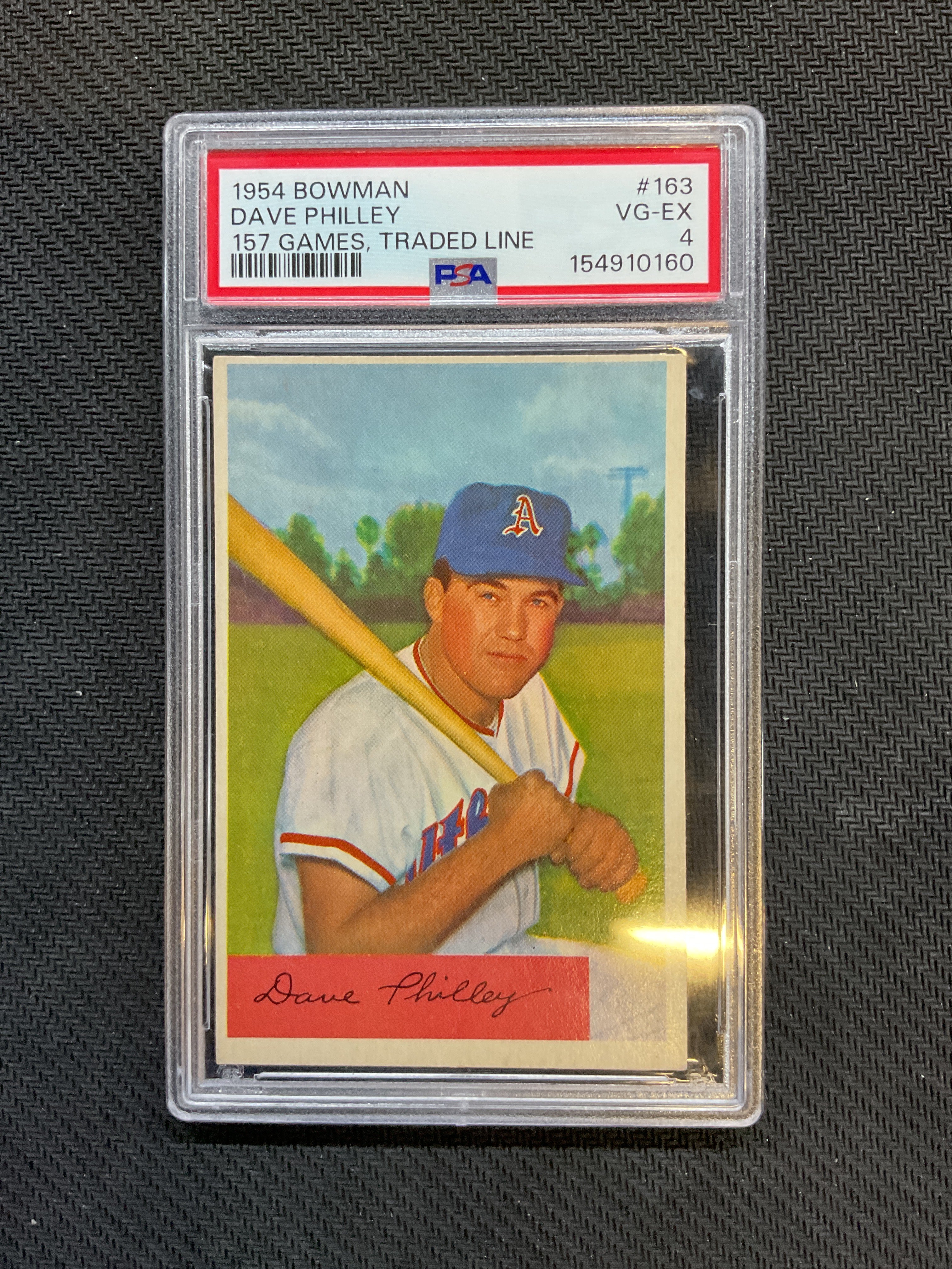 1954 Bowman Dave Philley #163 157 Games Traded Line PSA 4 160
