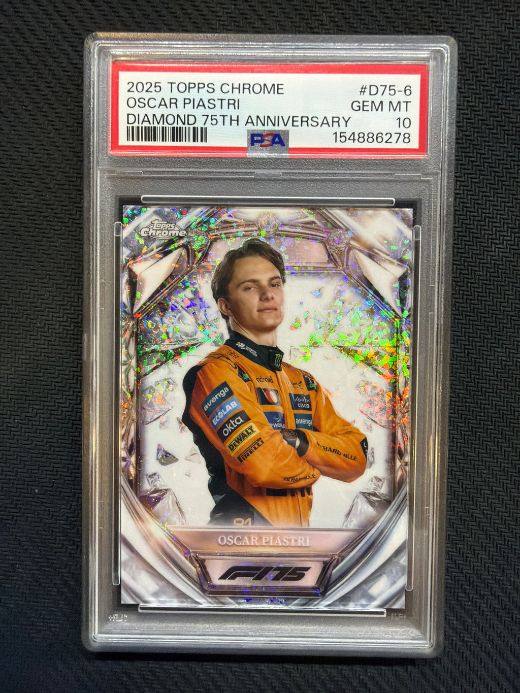 2025 Topps Chrome F1 Oscar Piastri Diamond 75th Anniversary PSA 10
