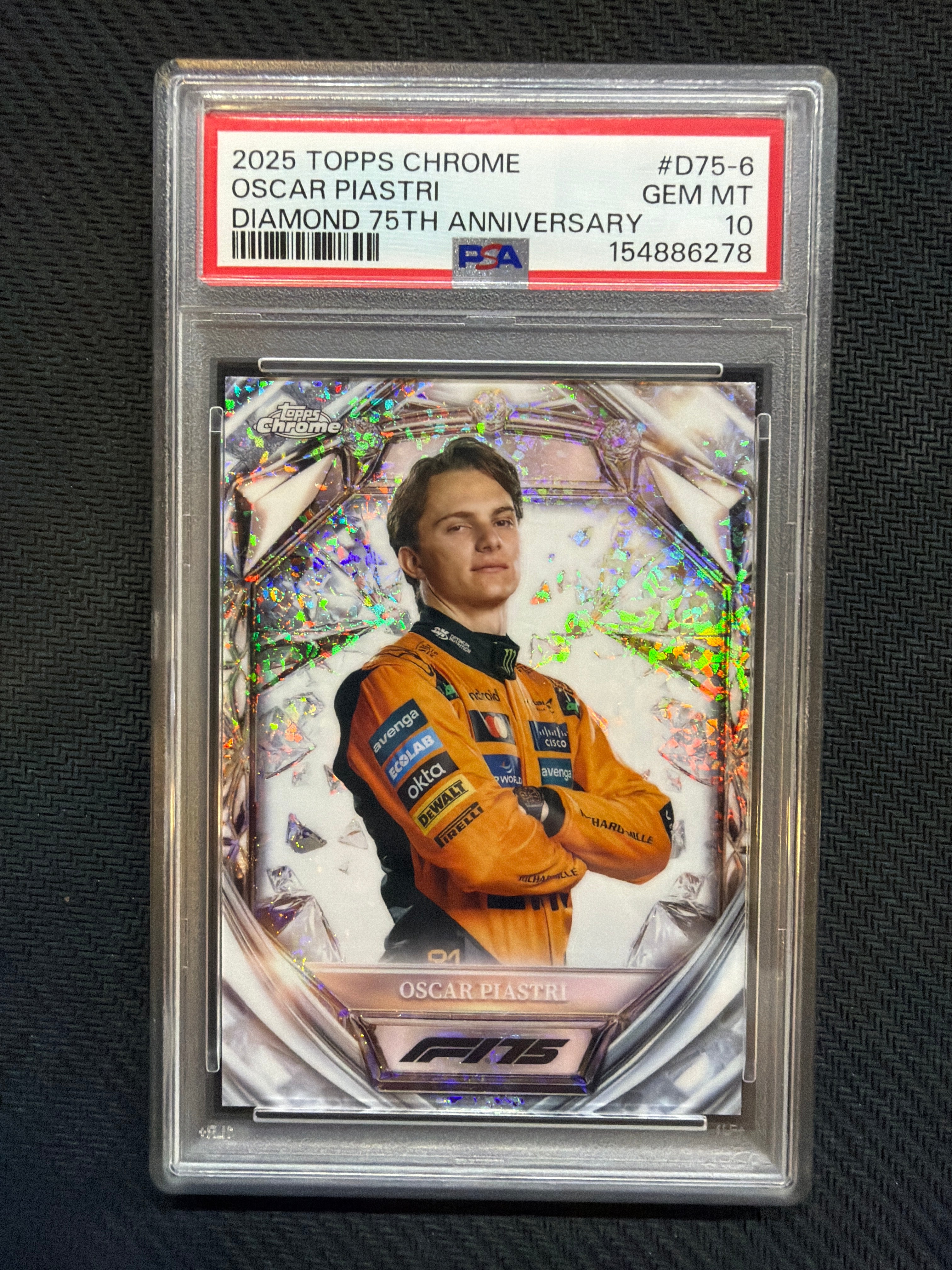 2025 Topps Chrome F1 Oscar Piastri Diamond 75th Anniversary PSA 10
