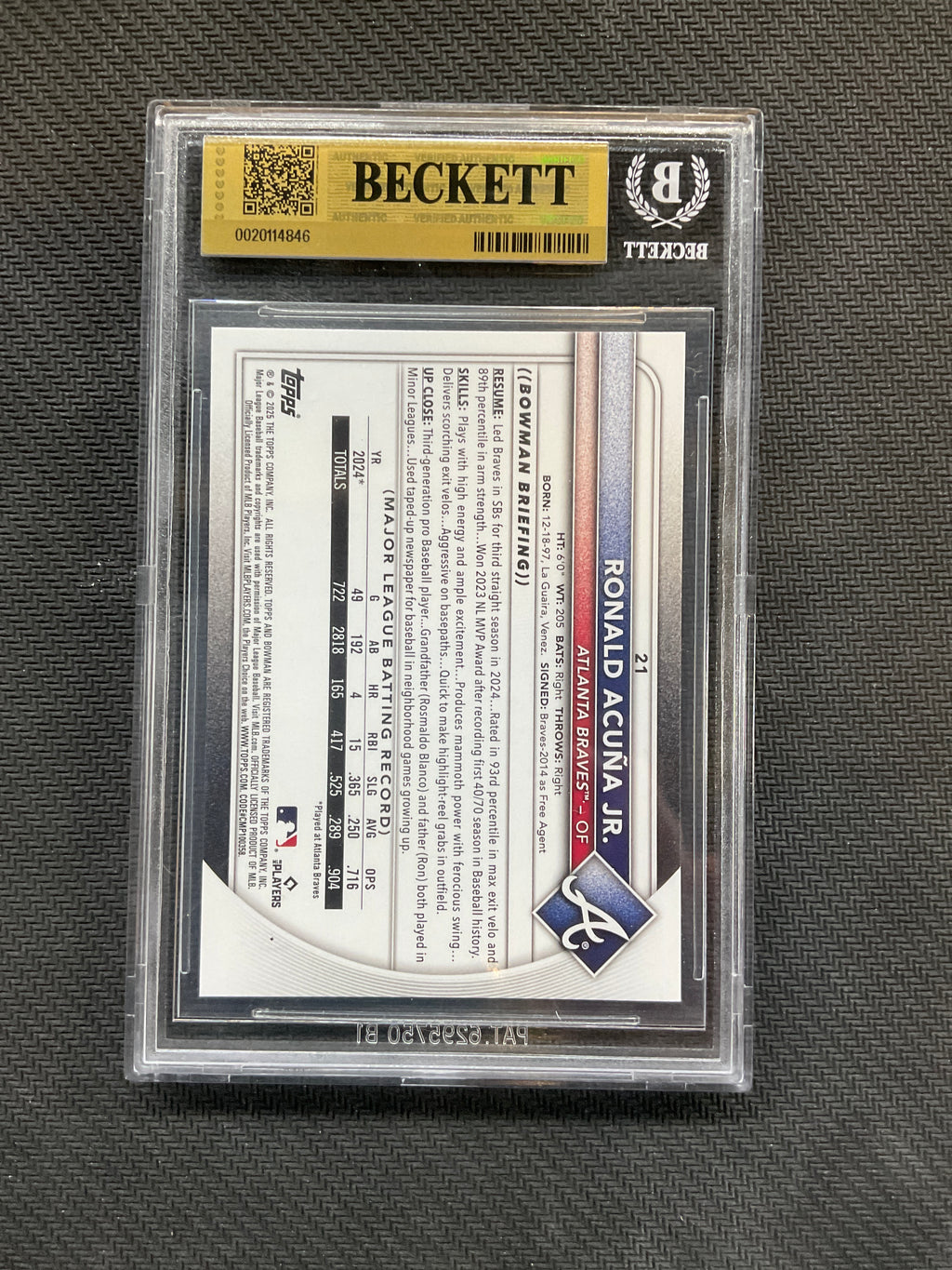 2025 Bowman #21 Ronald Acuna Jr. BGS 10 Braves