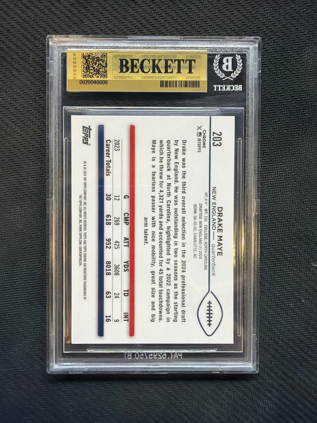 2024 Topps Chrome Drake Maye Rookie BGS 9.5 Patriots